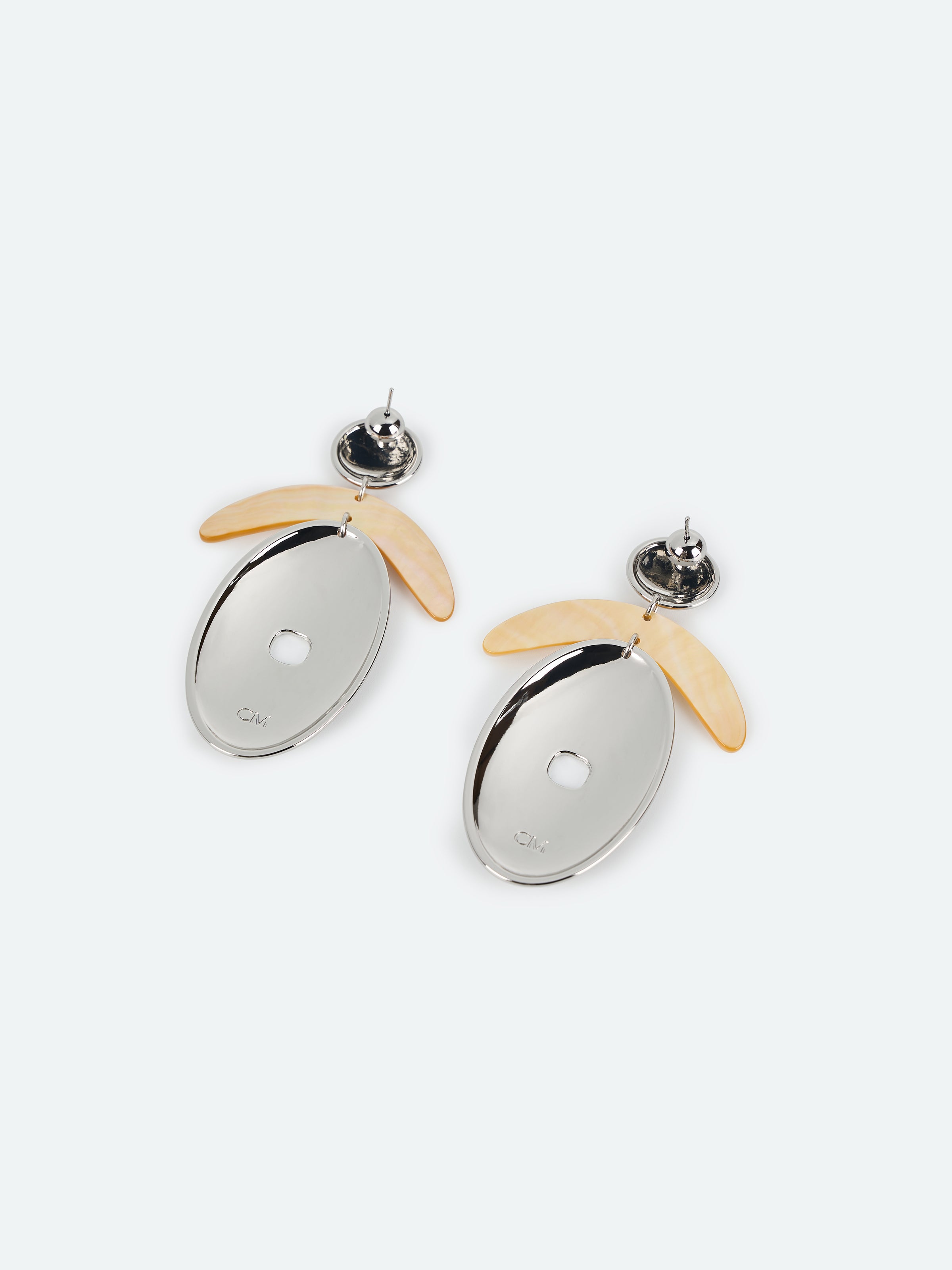 Silver Mother of Pearl Crescent Oval Pendant Earrings