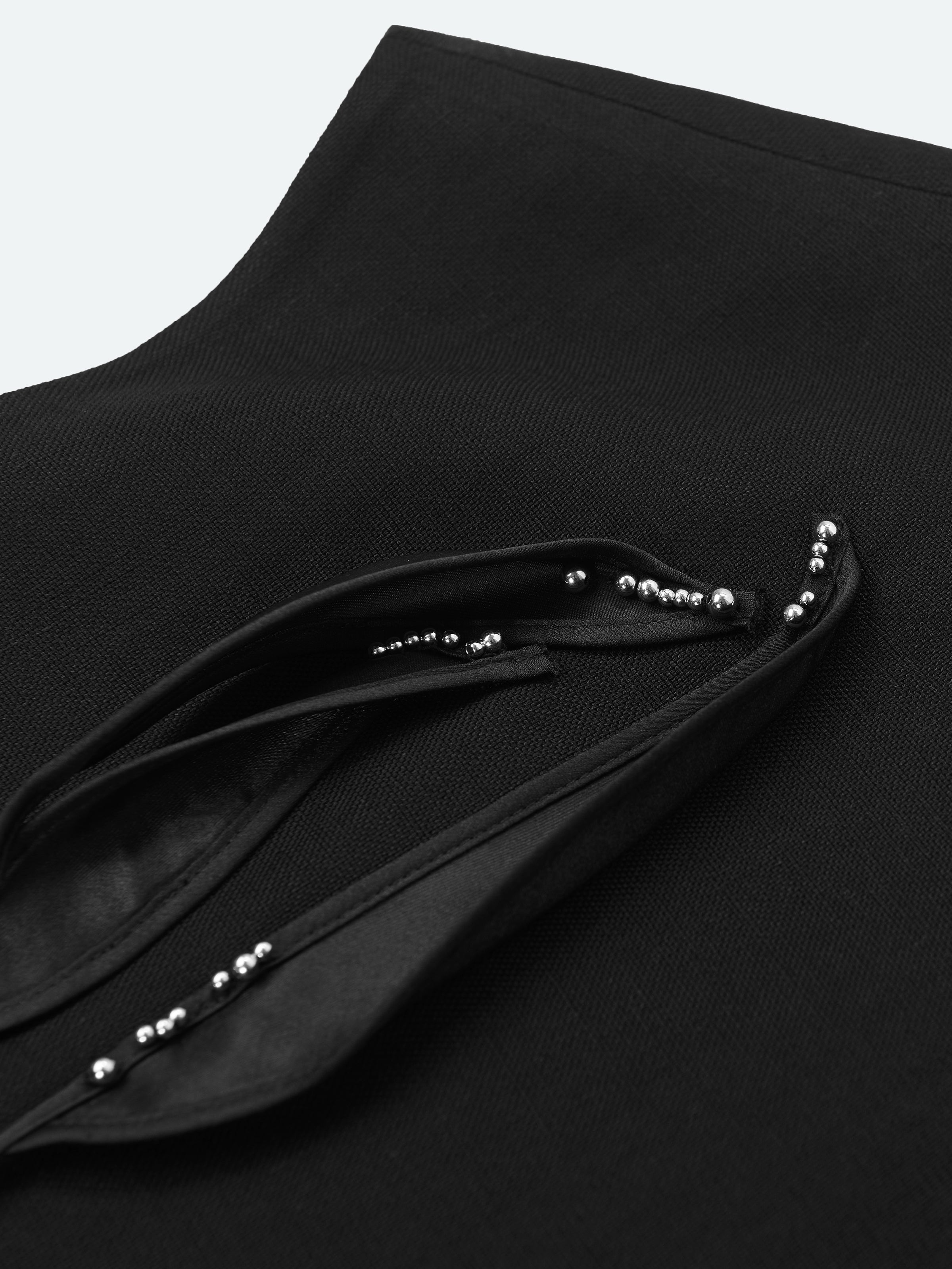Black Diacetate Linen Weave Cropped Straight Short Vest