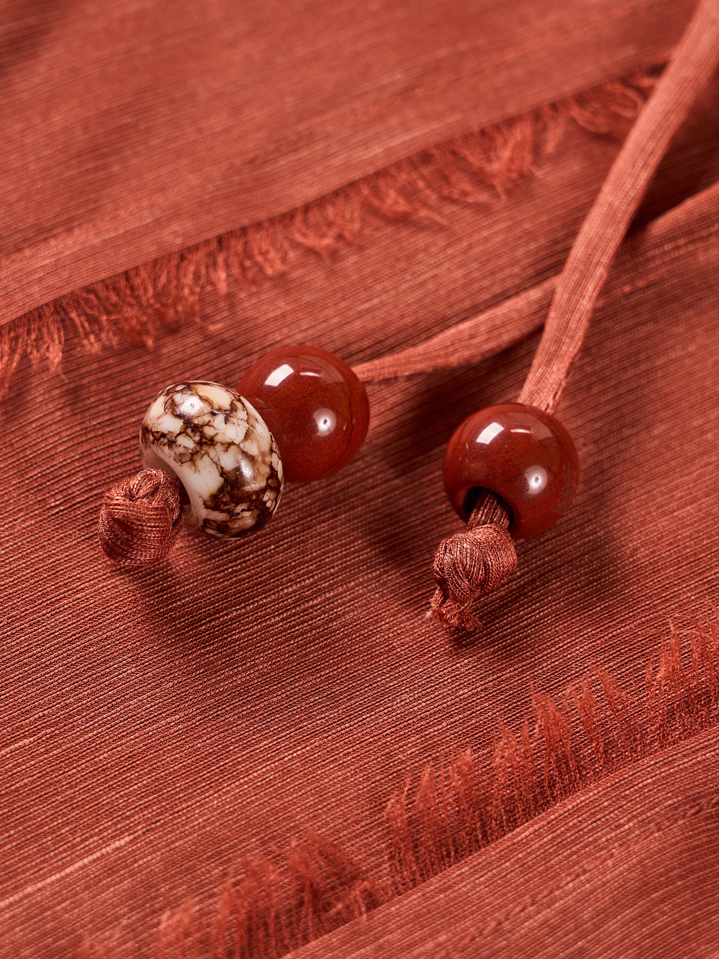 Dark Red Silk Linen Tassel Waist Irregular Cocoon Midi Skirt