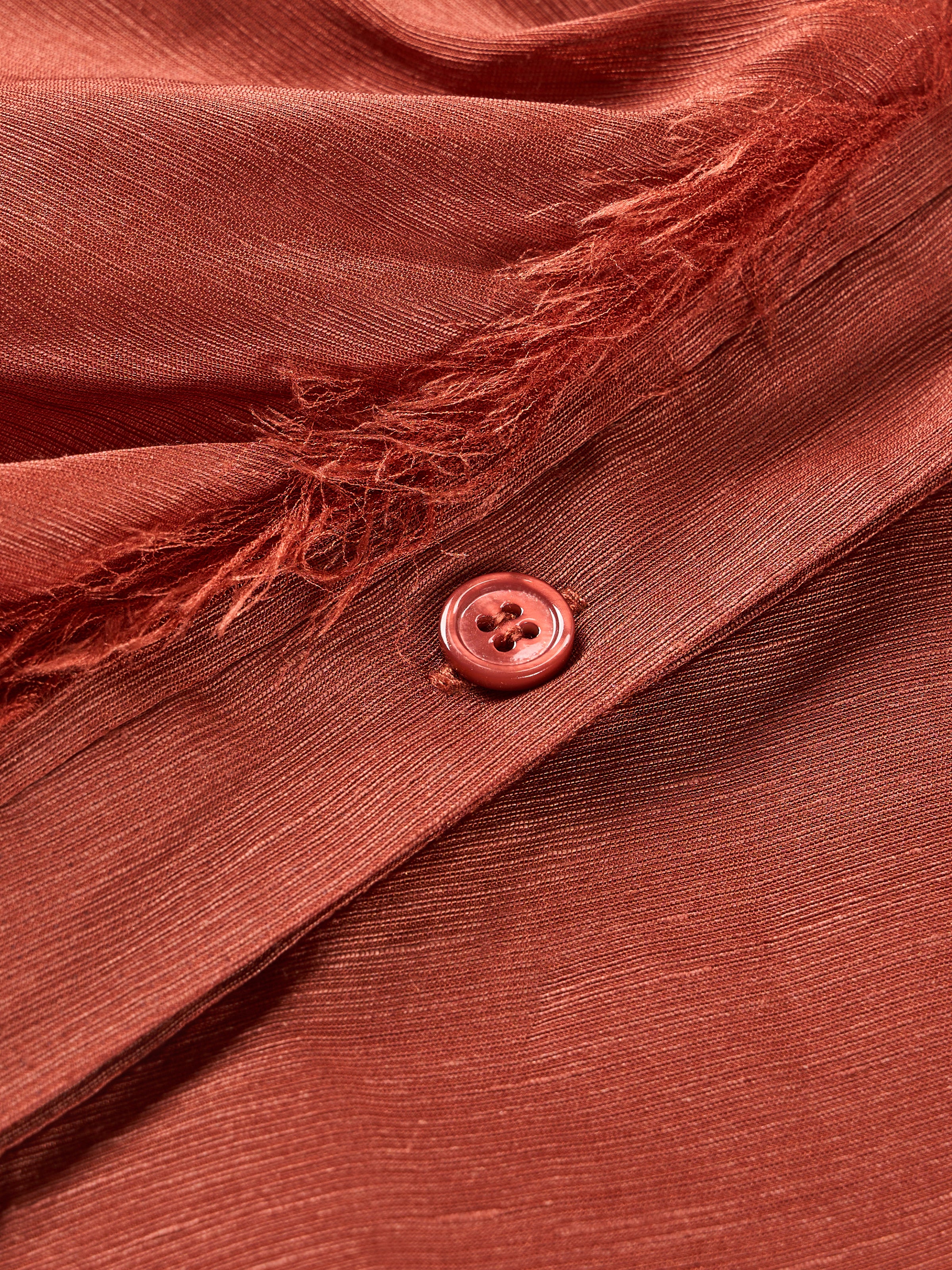 Dark Red Silk Linen Bead Tie V-Neck Cap Sleeve Dress