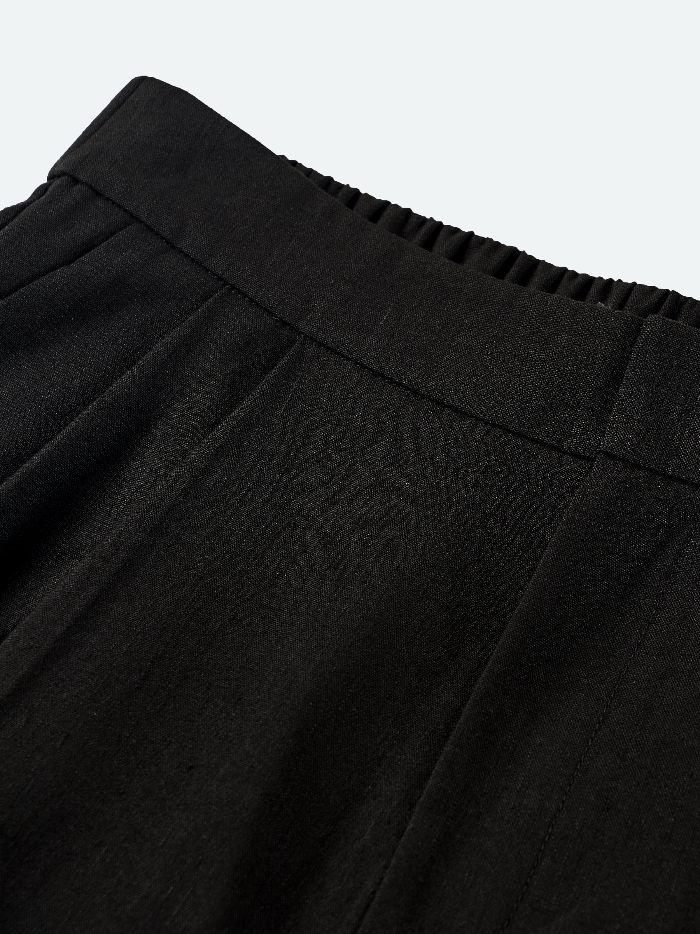 Black Linen Blend Double Pleat Wide-Leg Trousers