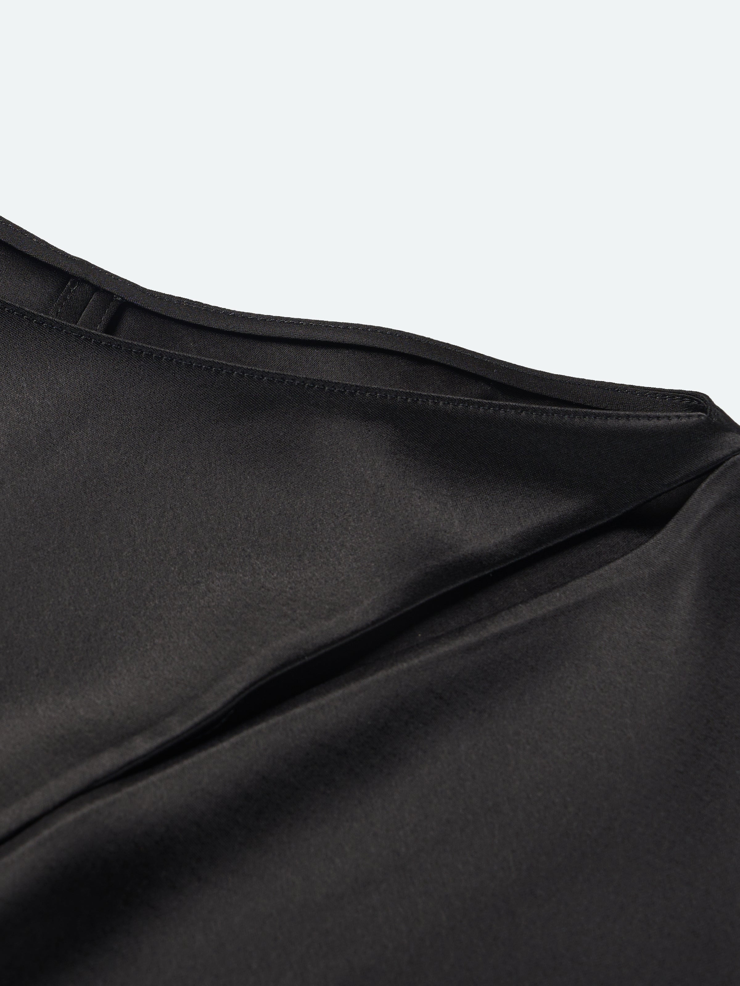 Black Acetate Satin Fitted Waist Cap Sleeve Top