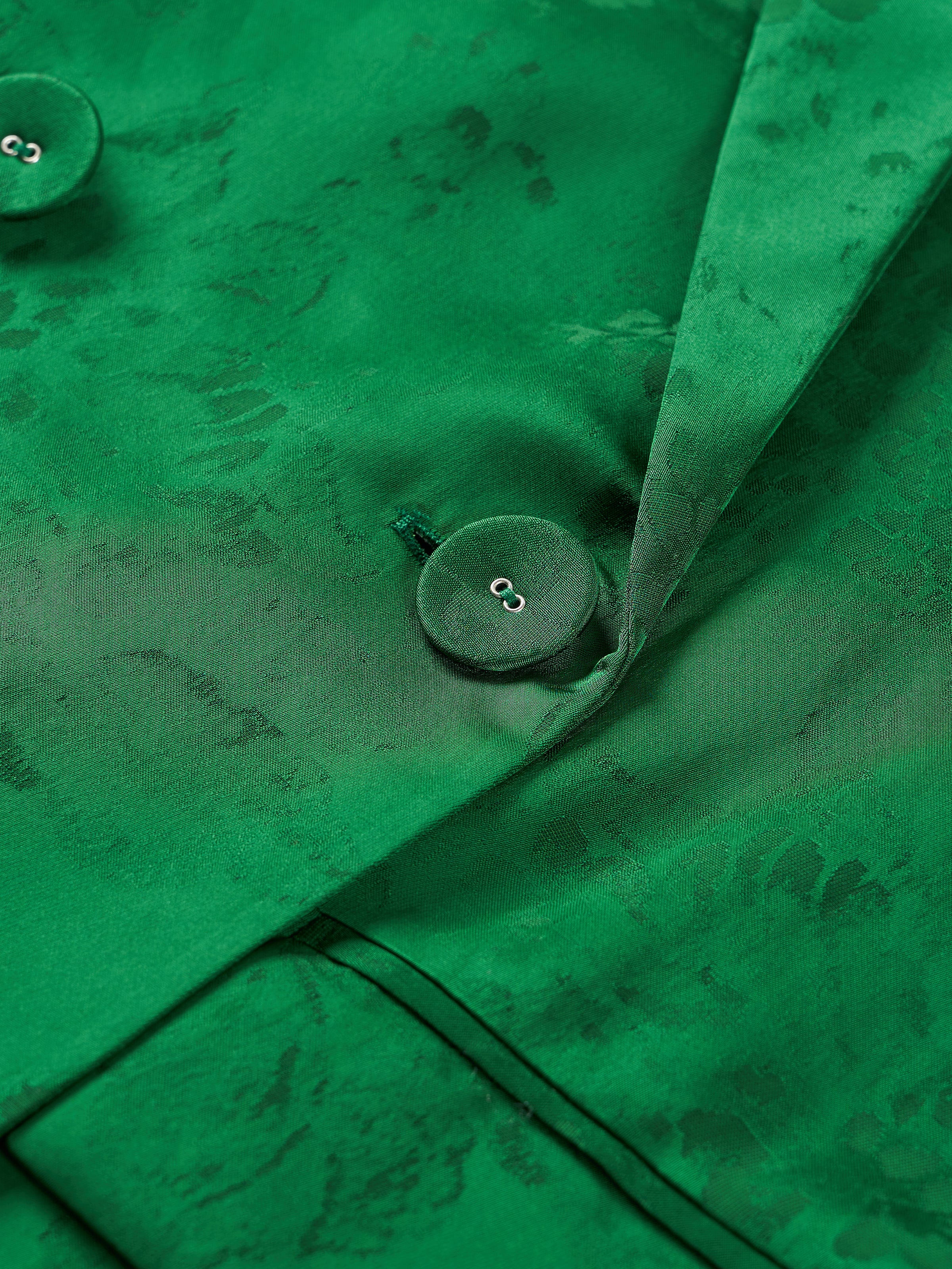 Green Mulberry Silk Jacquard Double Breasted Straight Blazer