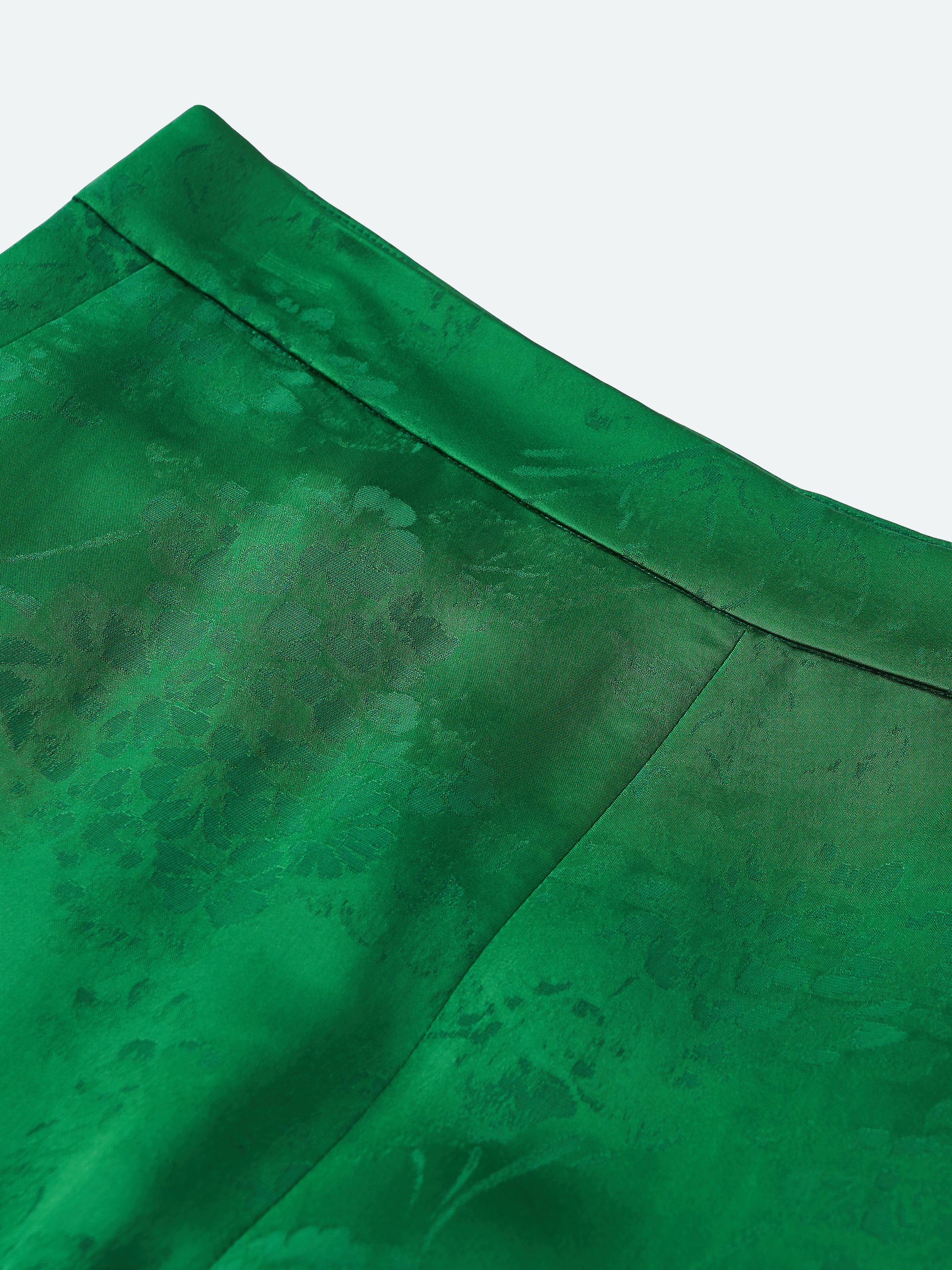 Green Mulberry Silk Jacquard Wide-Leg Trousers