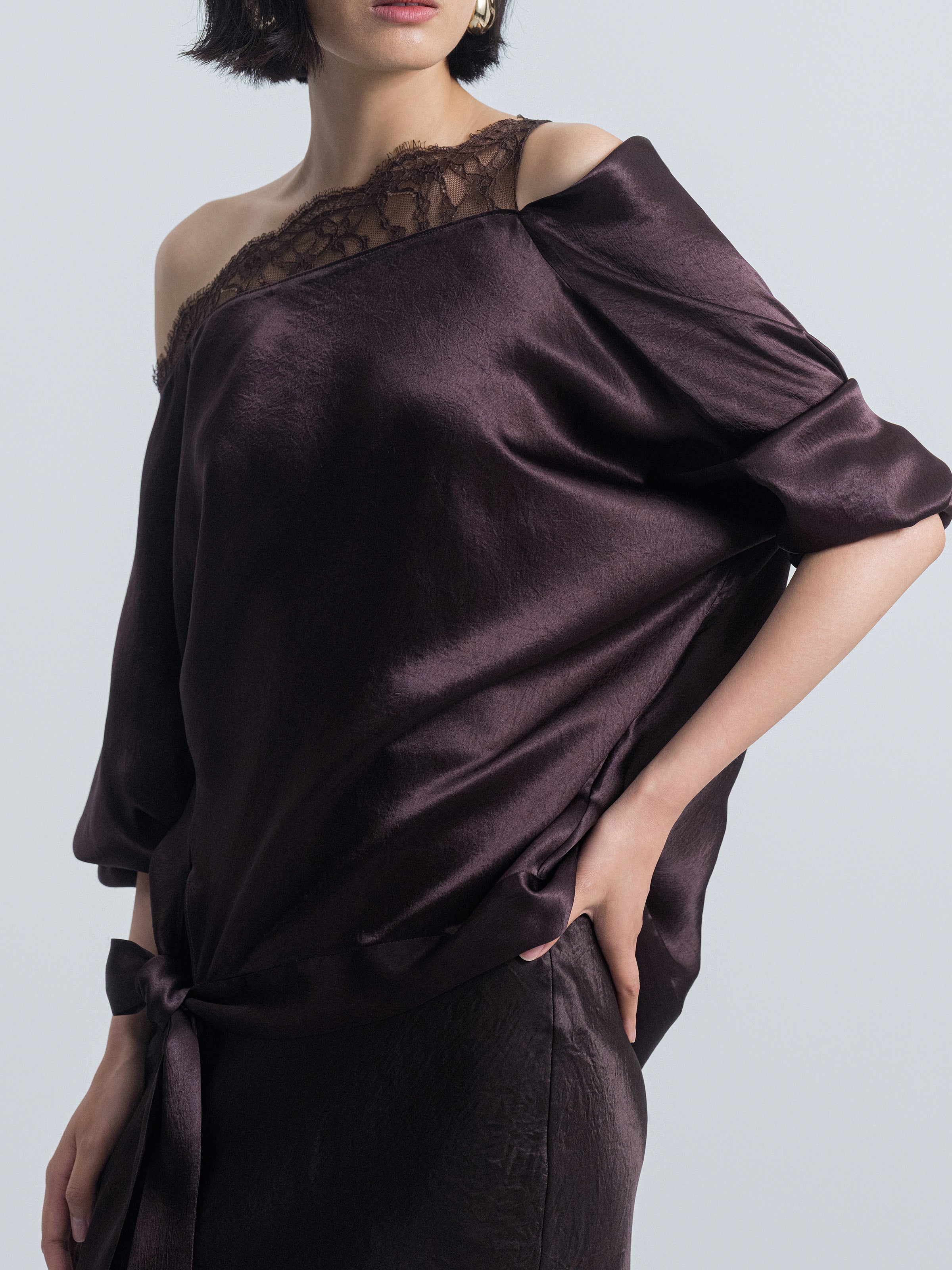 One-Shoulder Tie Lace Top