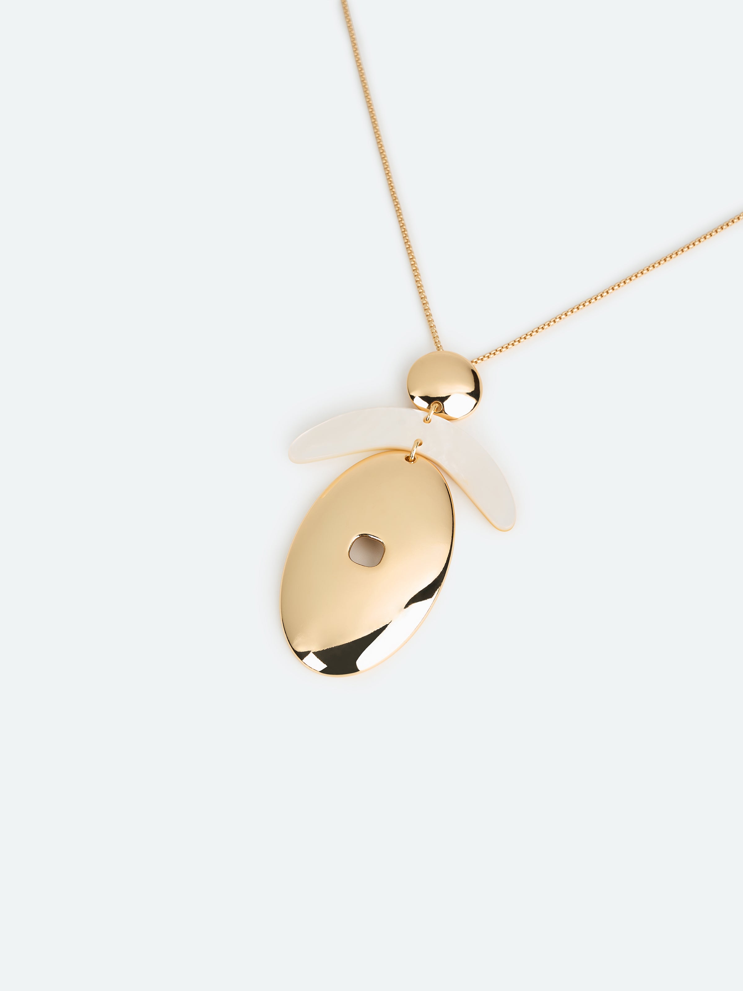 Gold Mother of Pearl Crescent Oval Pendant Necklace