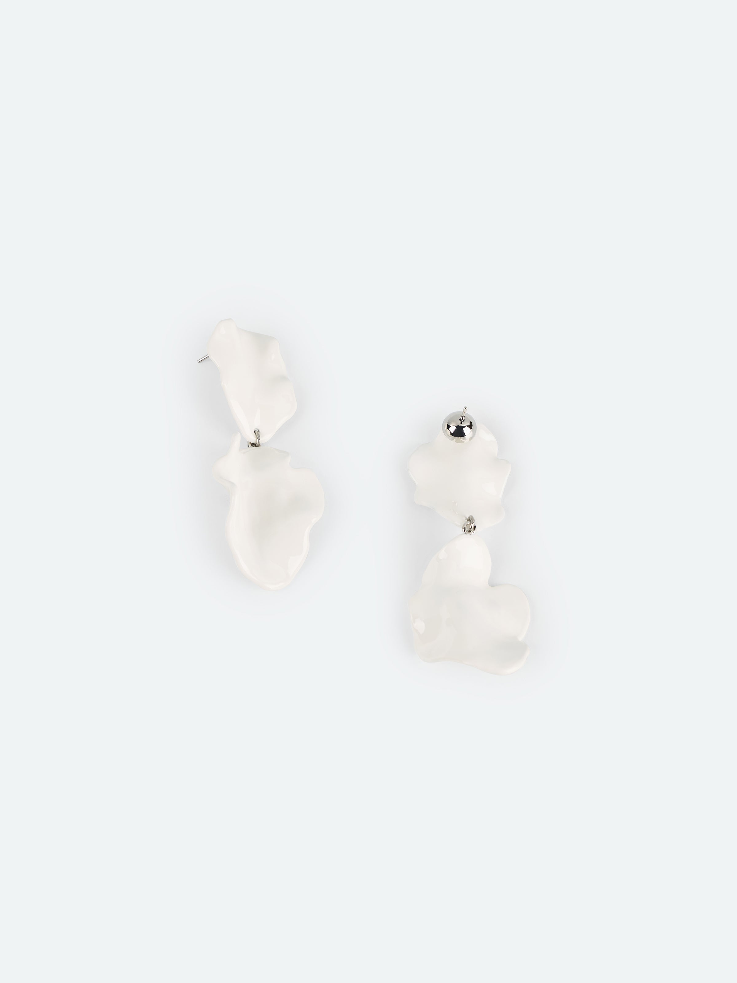 Off White Enamel Double Layer Overlapping Petal Stud Earrings