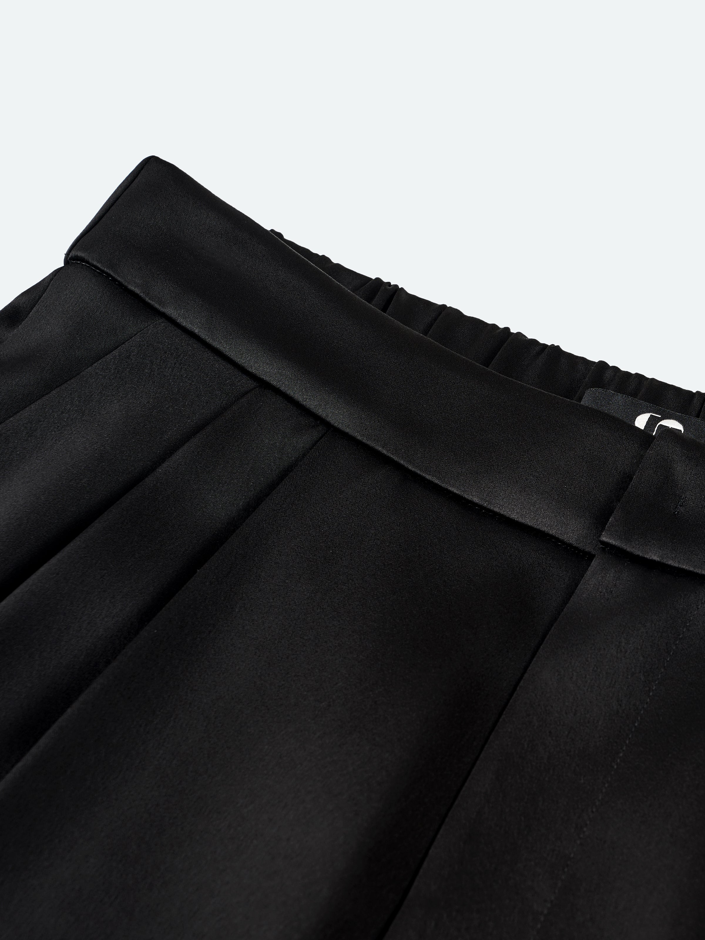 Black Water Wave Satin High-Waist Wide-Leg Trousers