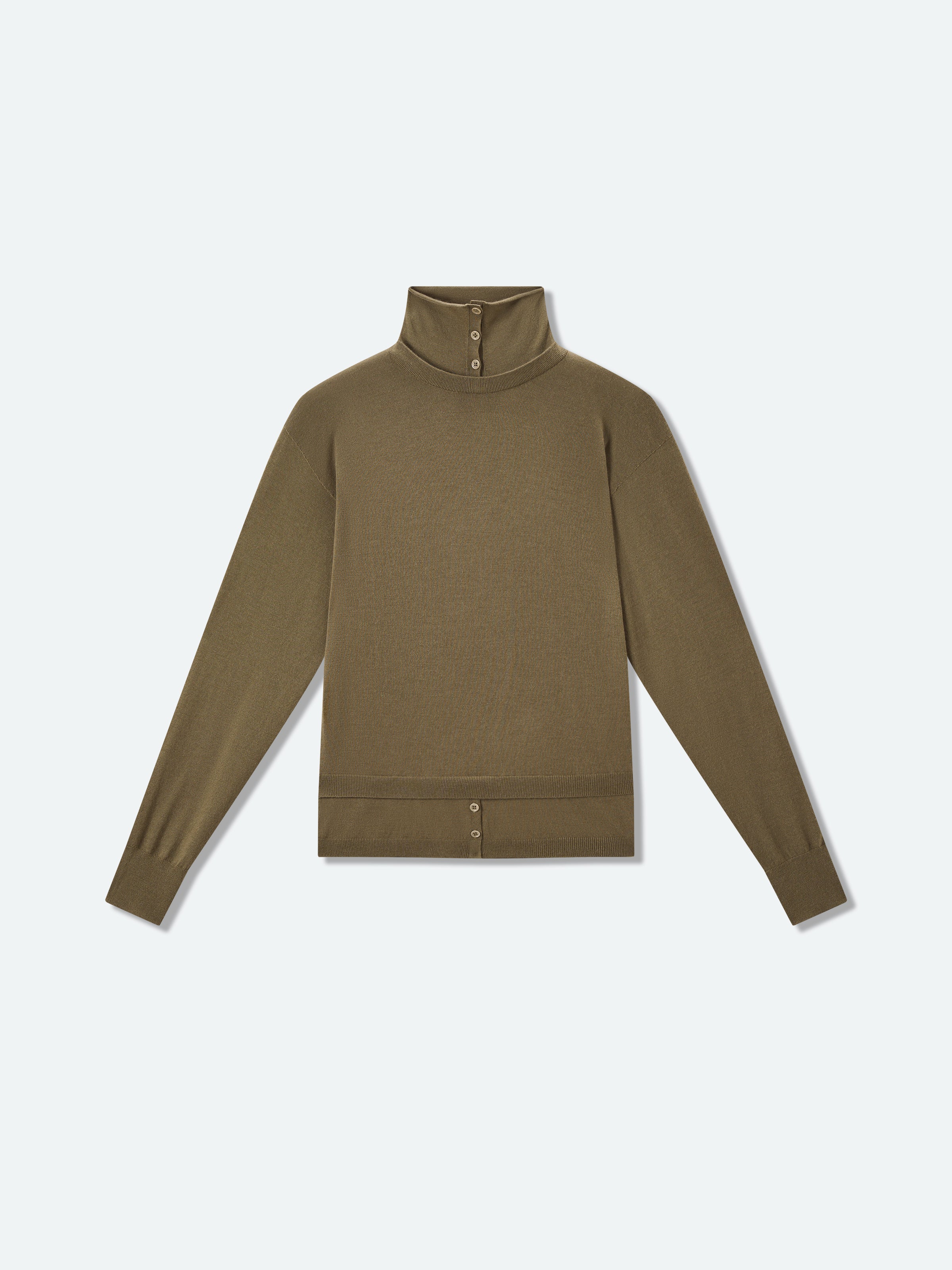 Semi‑placket High‑neck Knit Base Layer