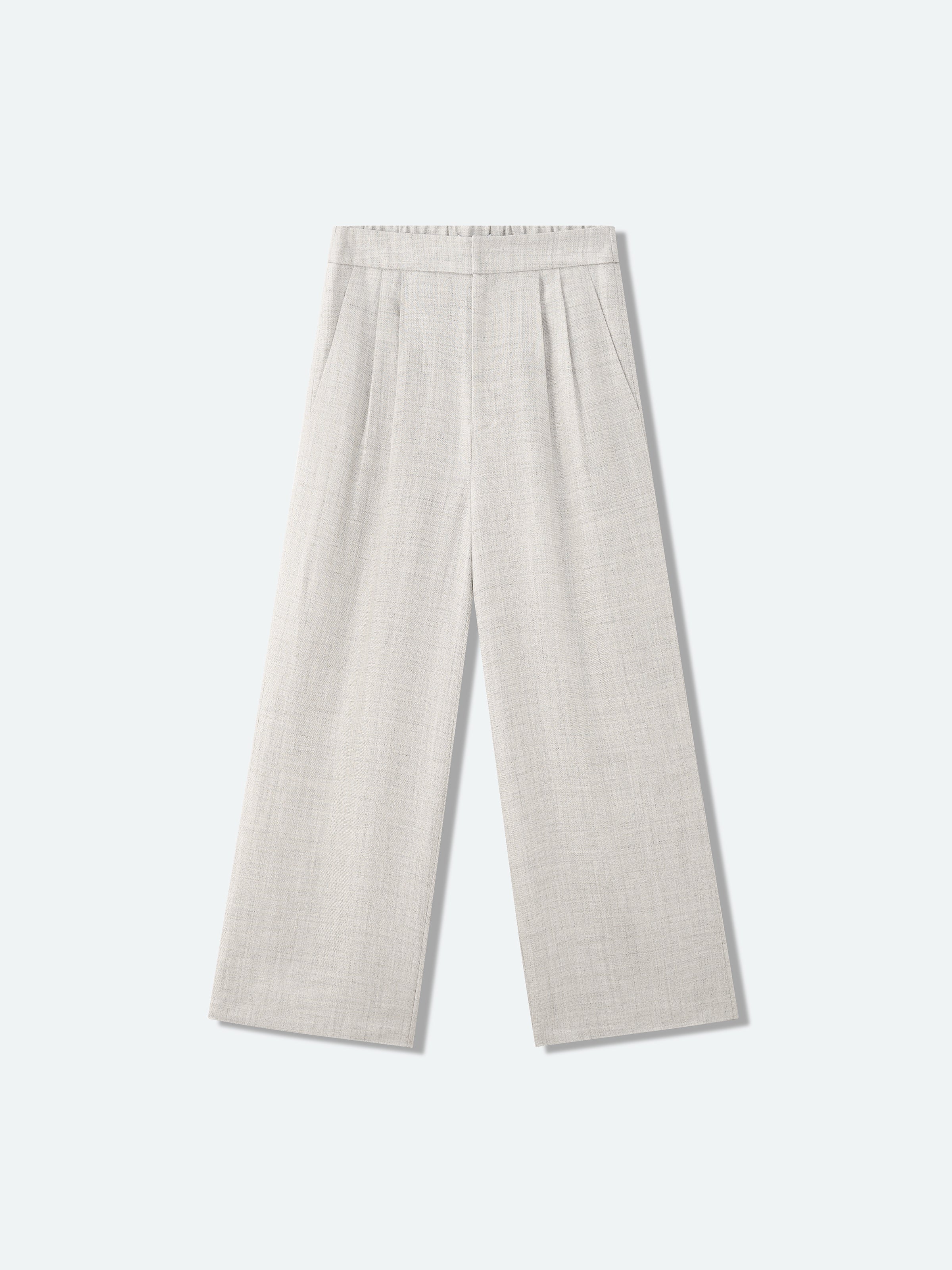 Pantalon large à double pli en lin et viscose gris clair