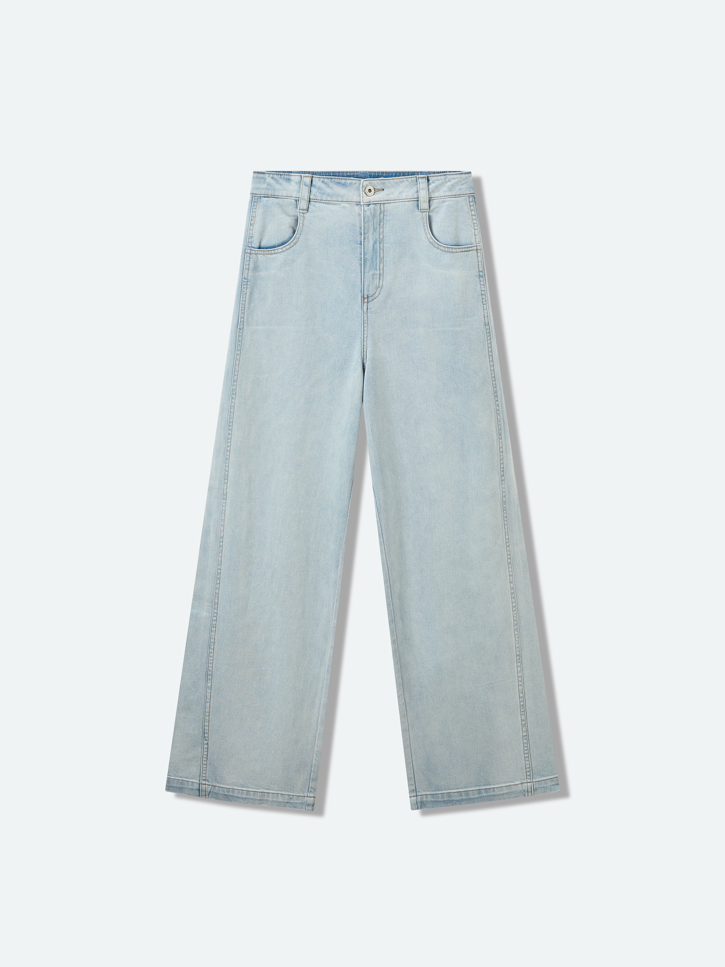 Light Blue Washed Denim Curved Relaxed Tapered Trousers