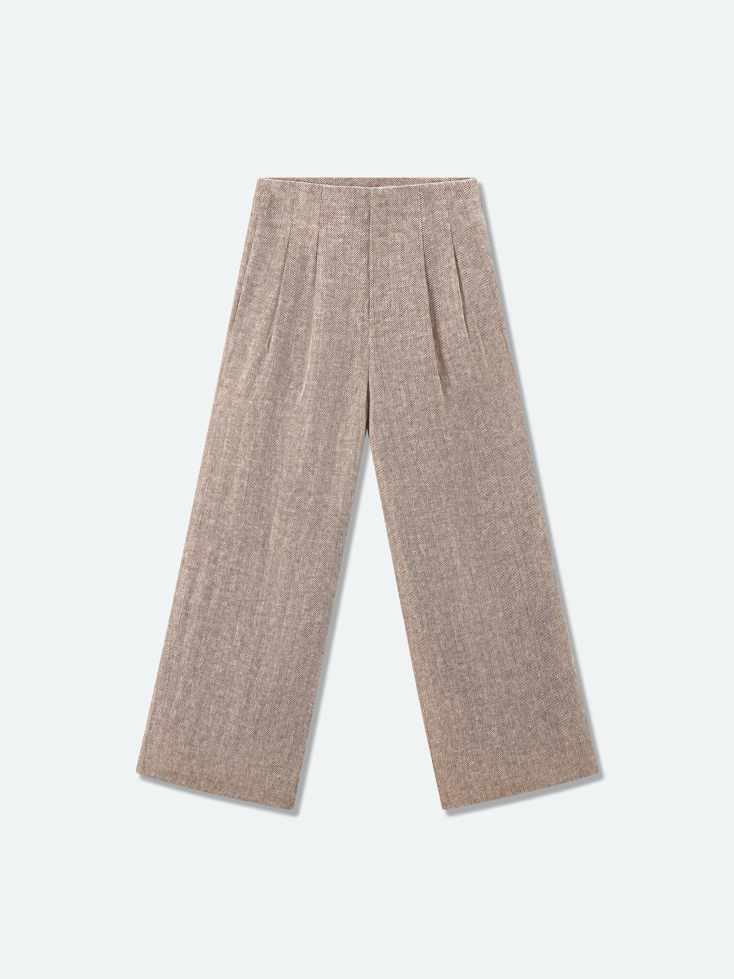 Coffee brown high-waist wide-leg trousers, flat lay front view