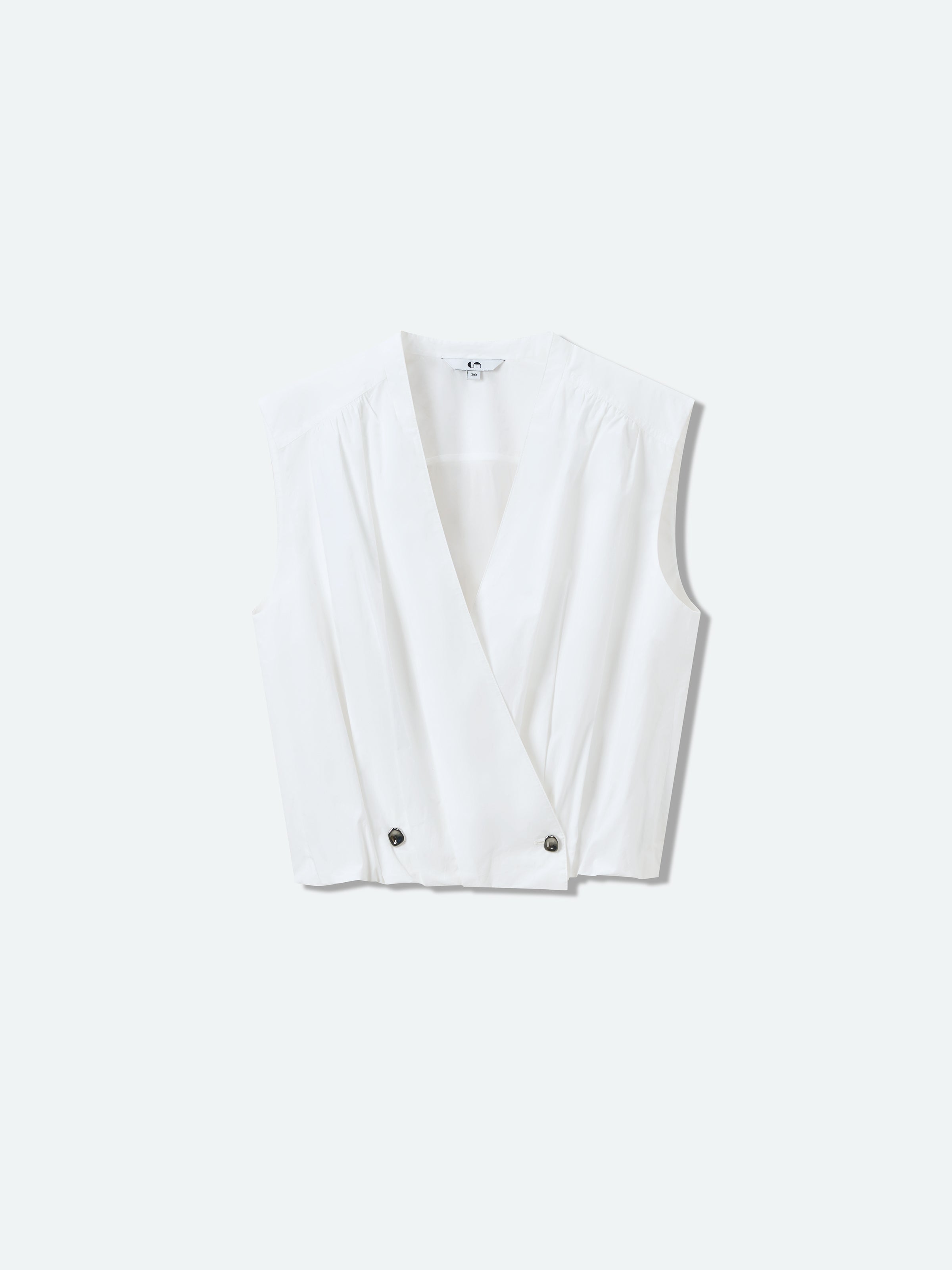 Off White Cotton Crinkle Cross Placket Sleeveless Shirt