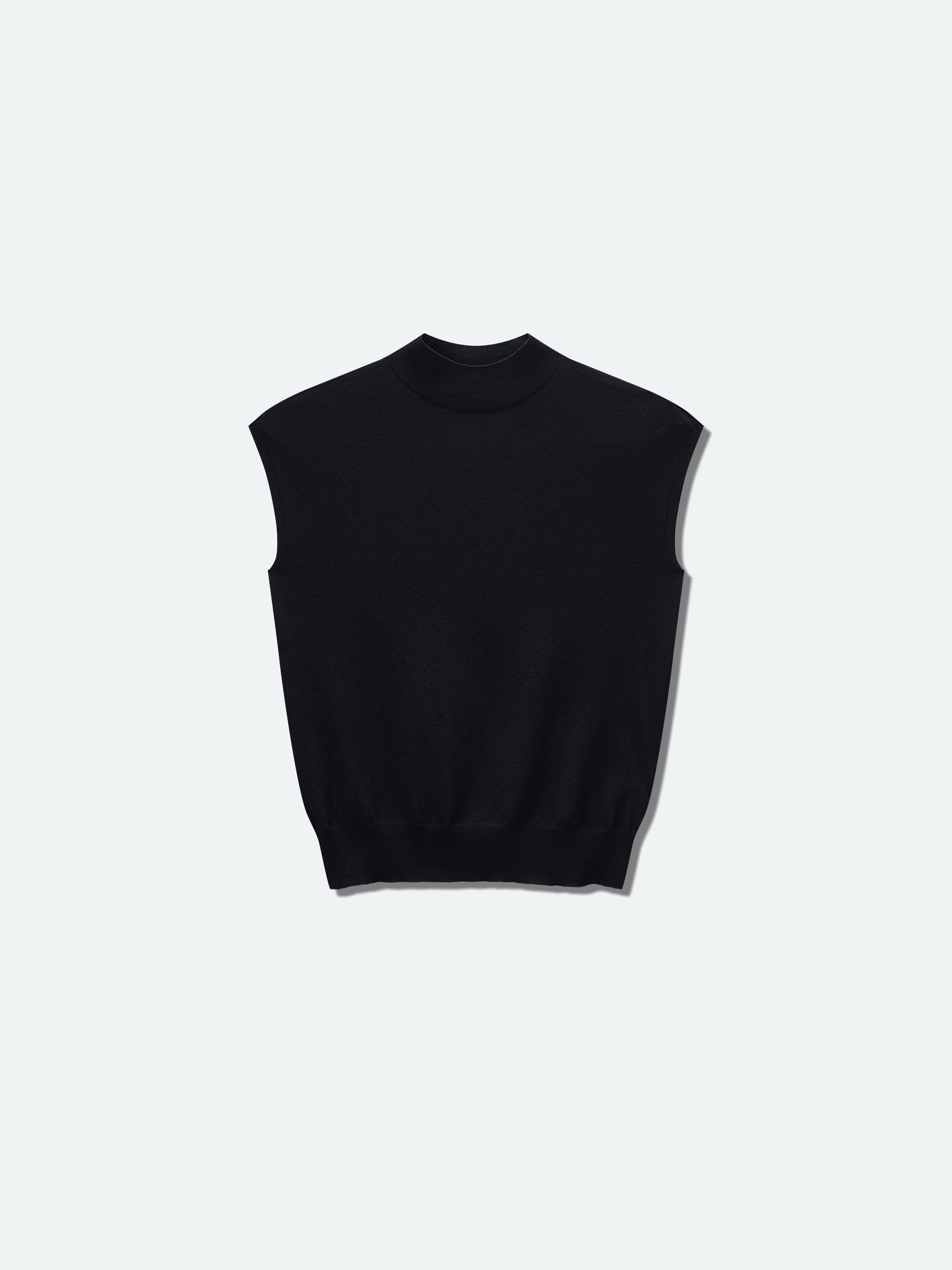 Black Viscose Nylon Seamless Ribbed Hem Slim Knit Pullover