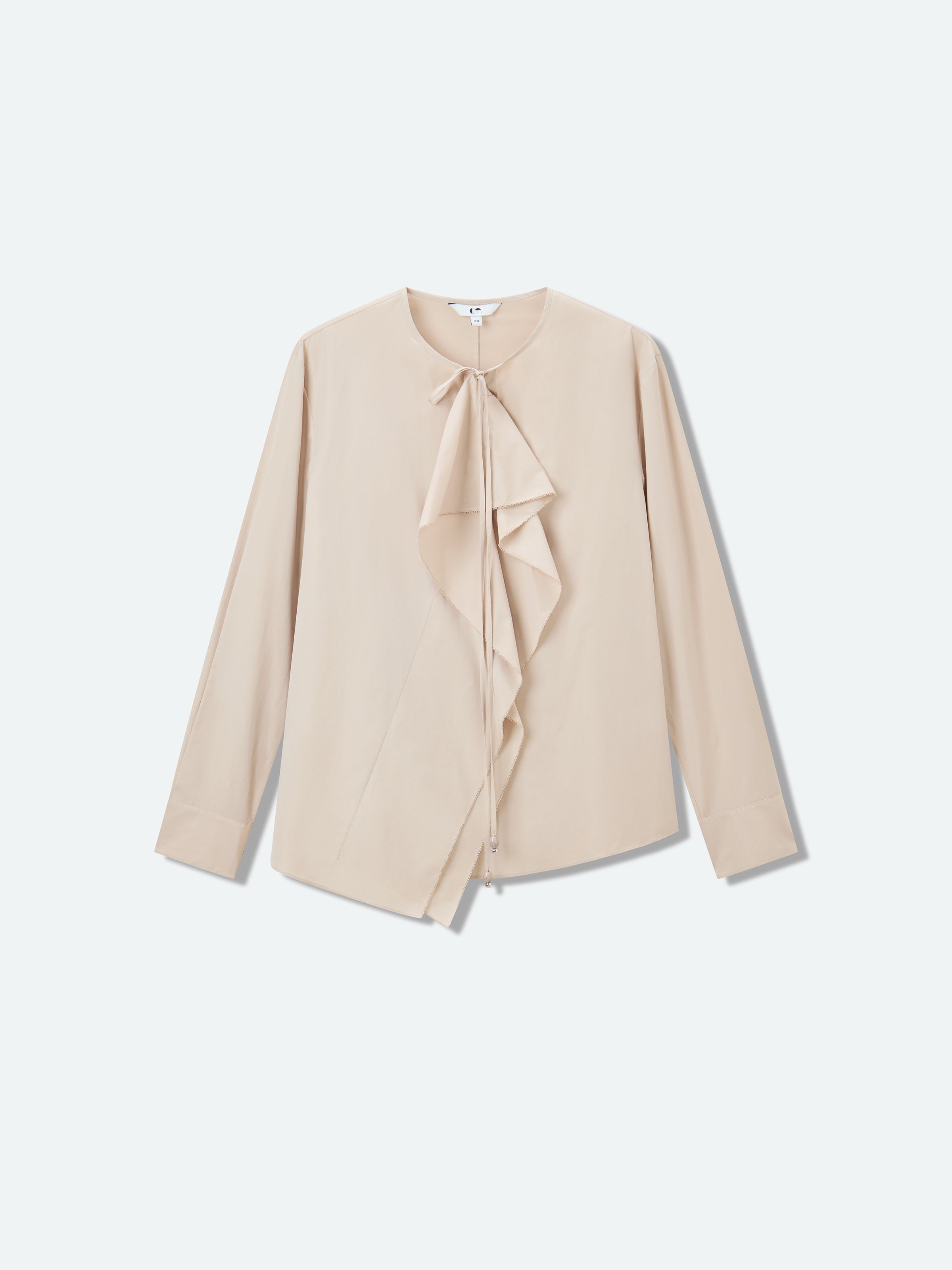 Light Khaki Cotton Poly Bead Tie Eyelash Embroidery Shirt