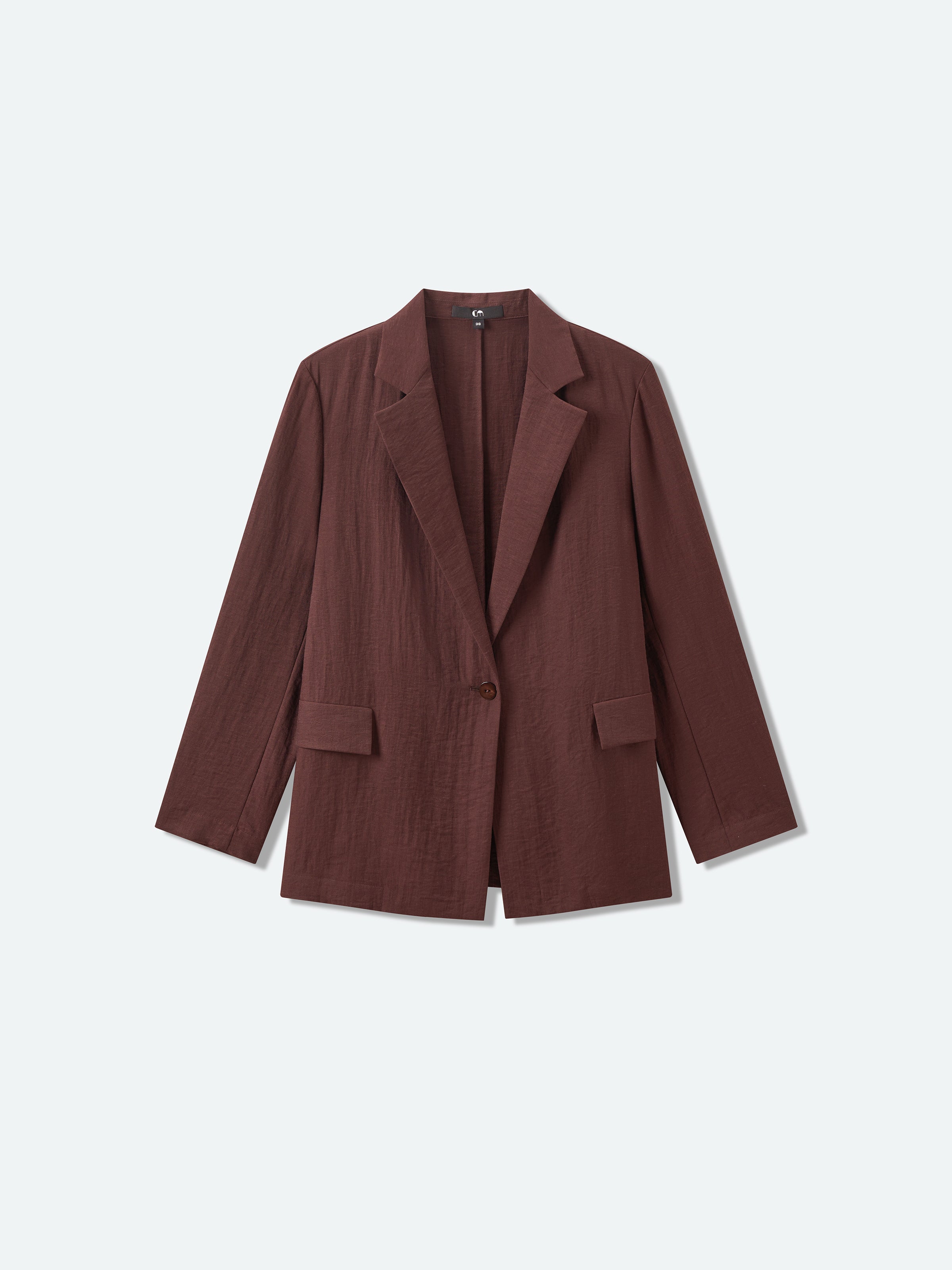 Coffee Brown Linen Blend Straight Notch Lapel Blazer