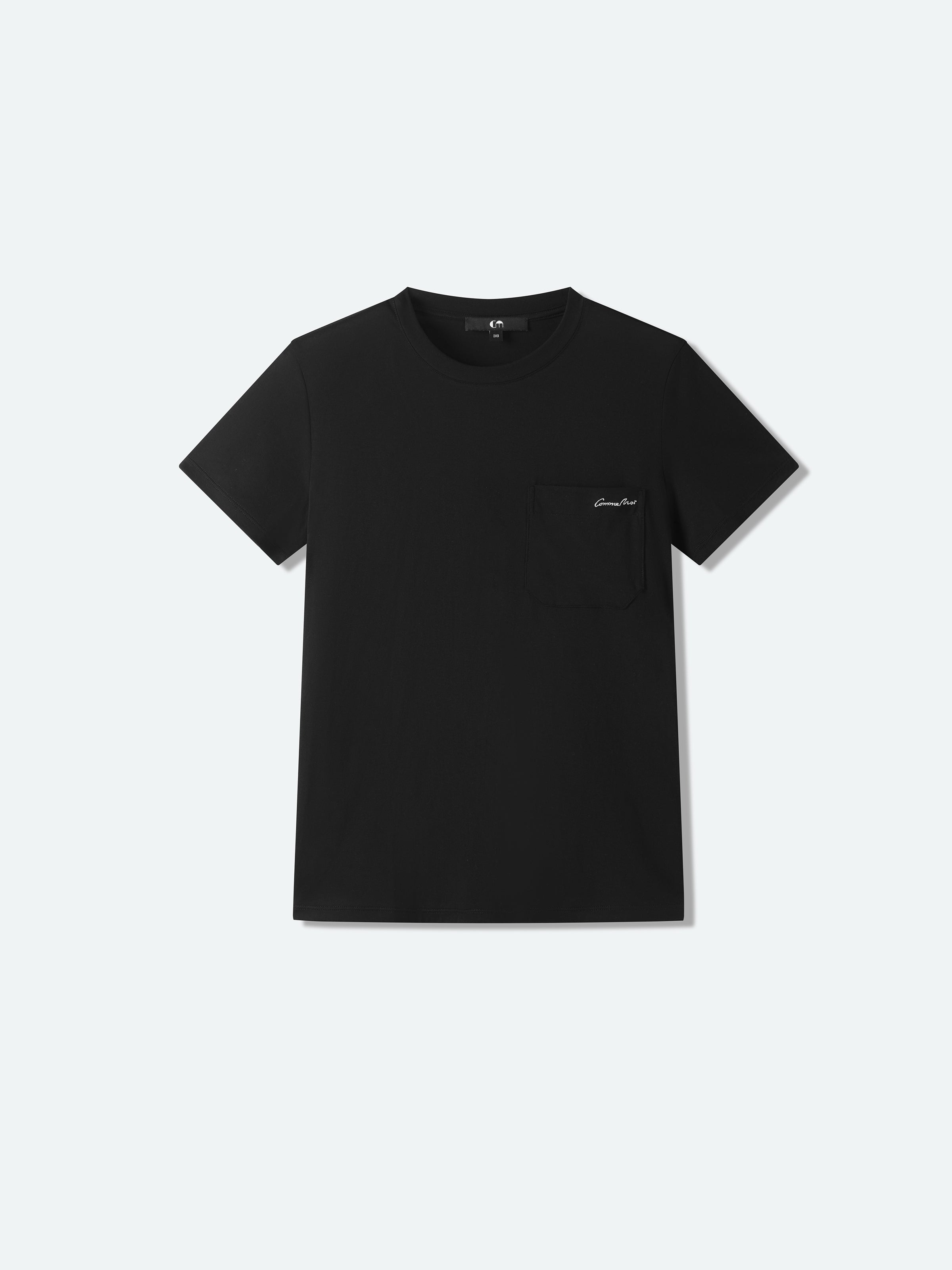 Black Jersey Knit Patch Pocket Logo Embroidery T-Shirt