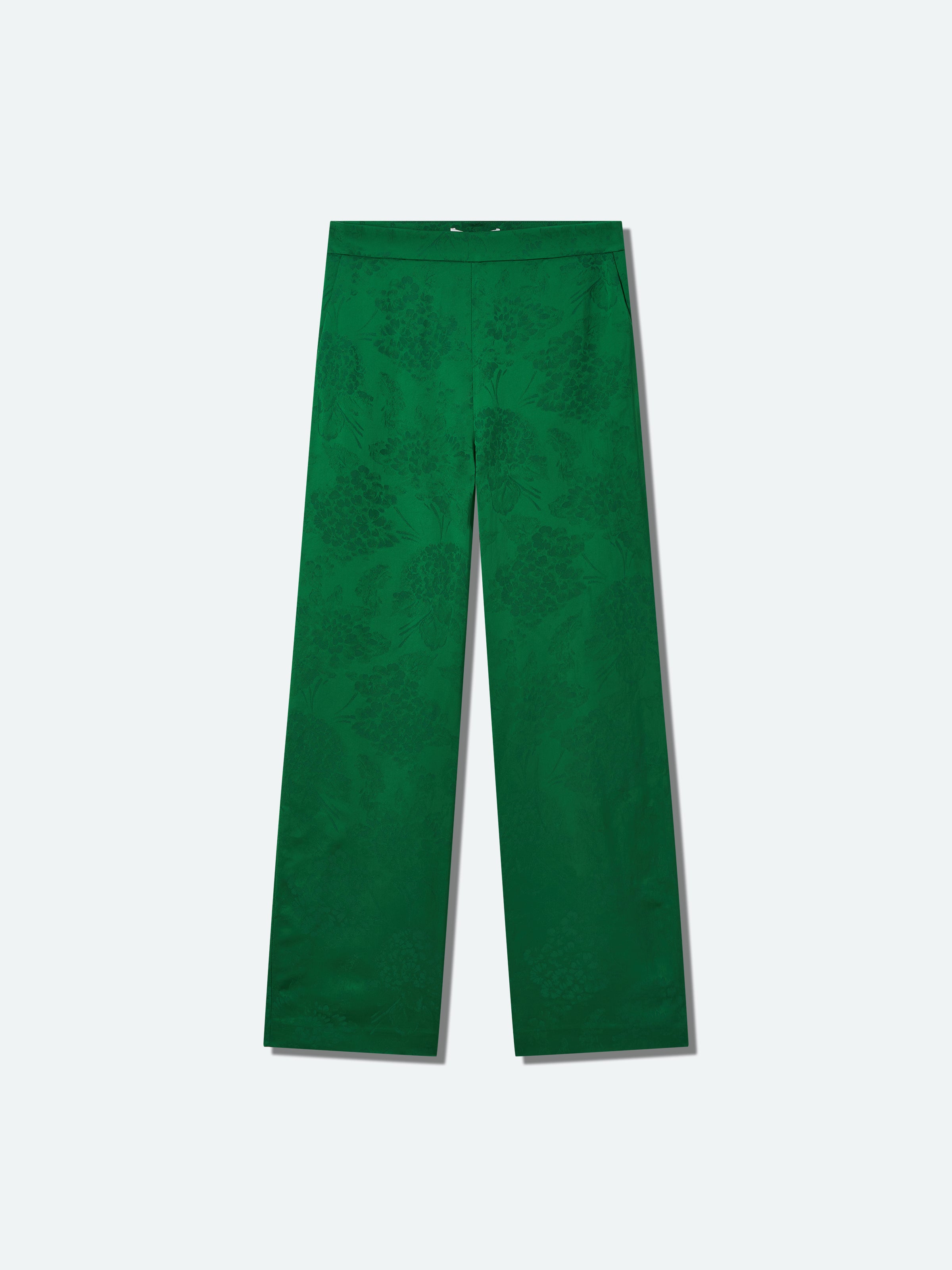 Green Mulberry Silk Jacquard Wide-Leg Trousers