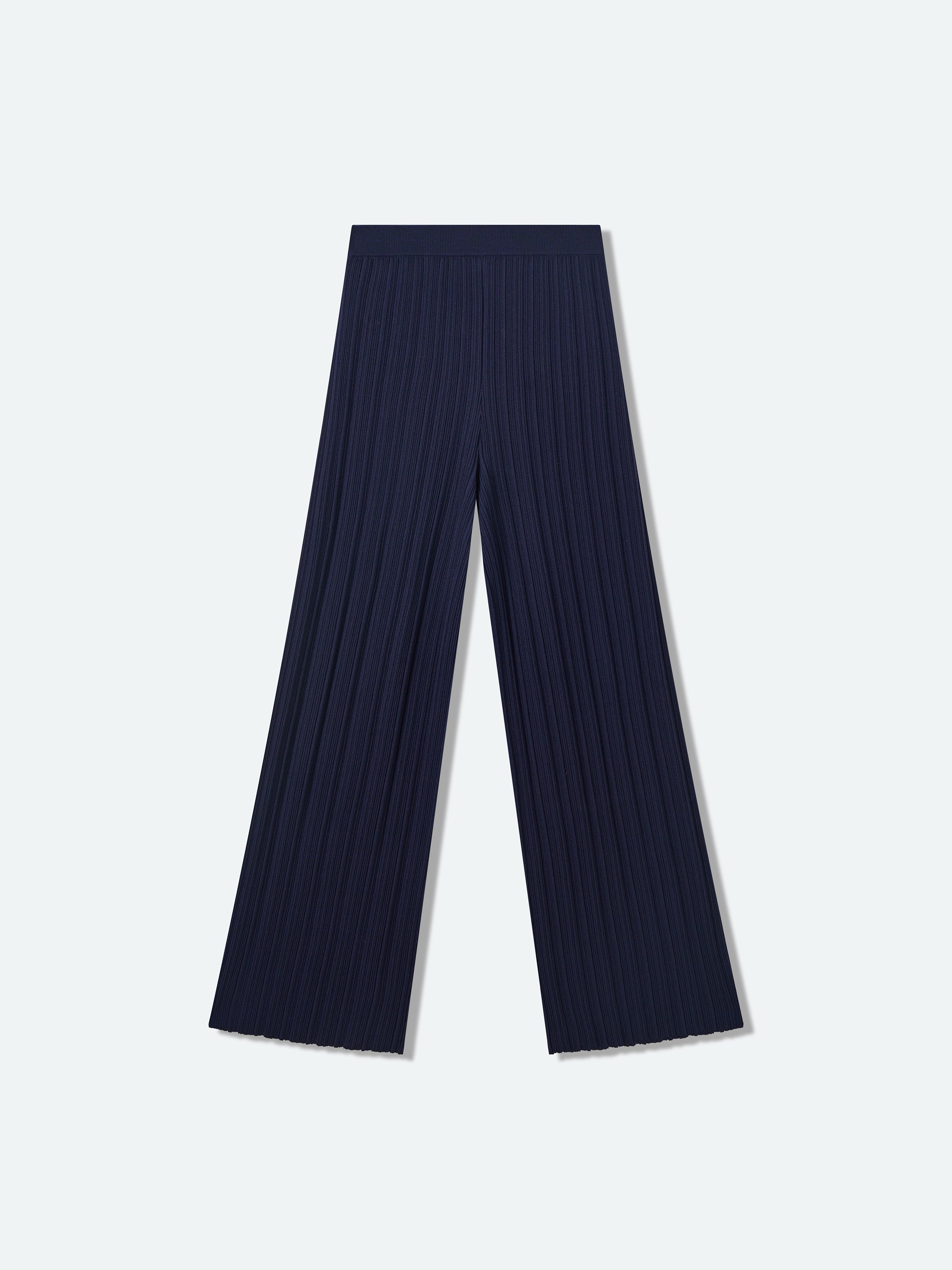 Navy Blue Tencel Acetate Straight Leg Minimalist Knit Trousers