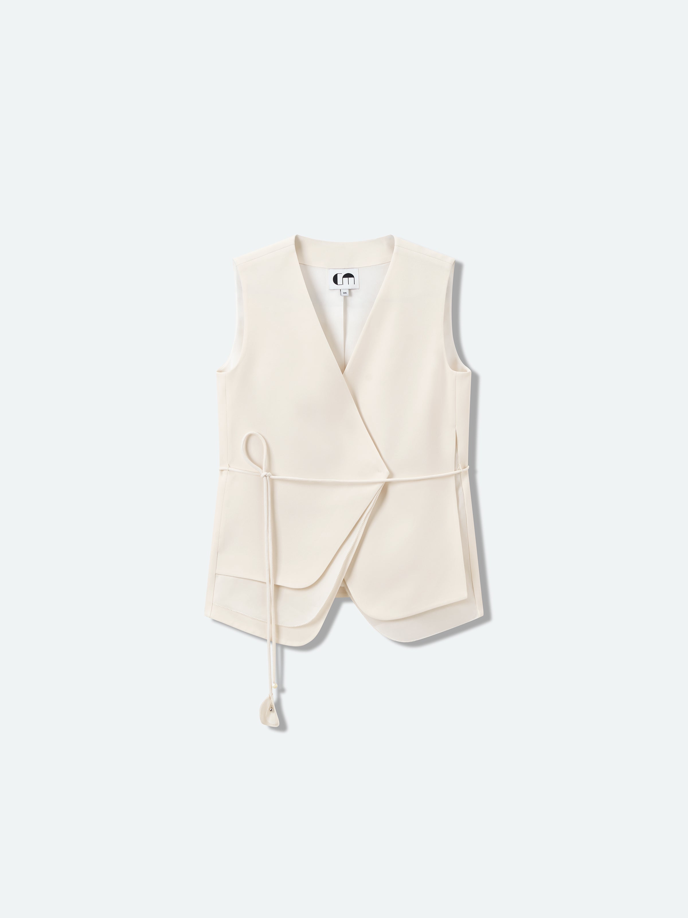 Cream White Triacetate Petal Pendant Straight Midi Vest