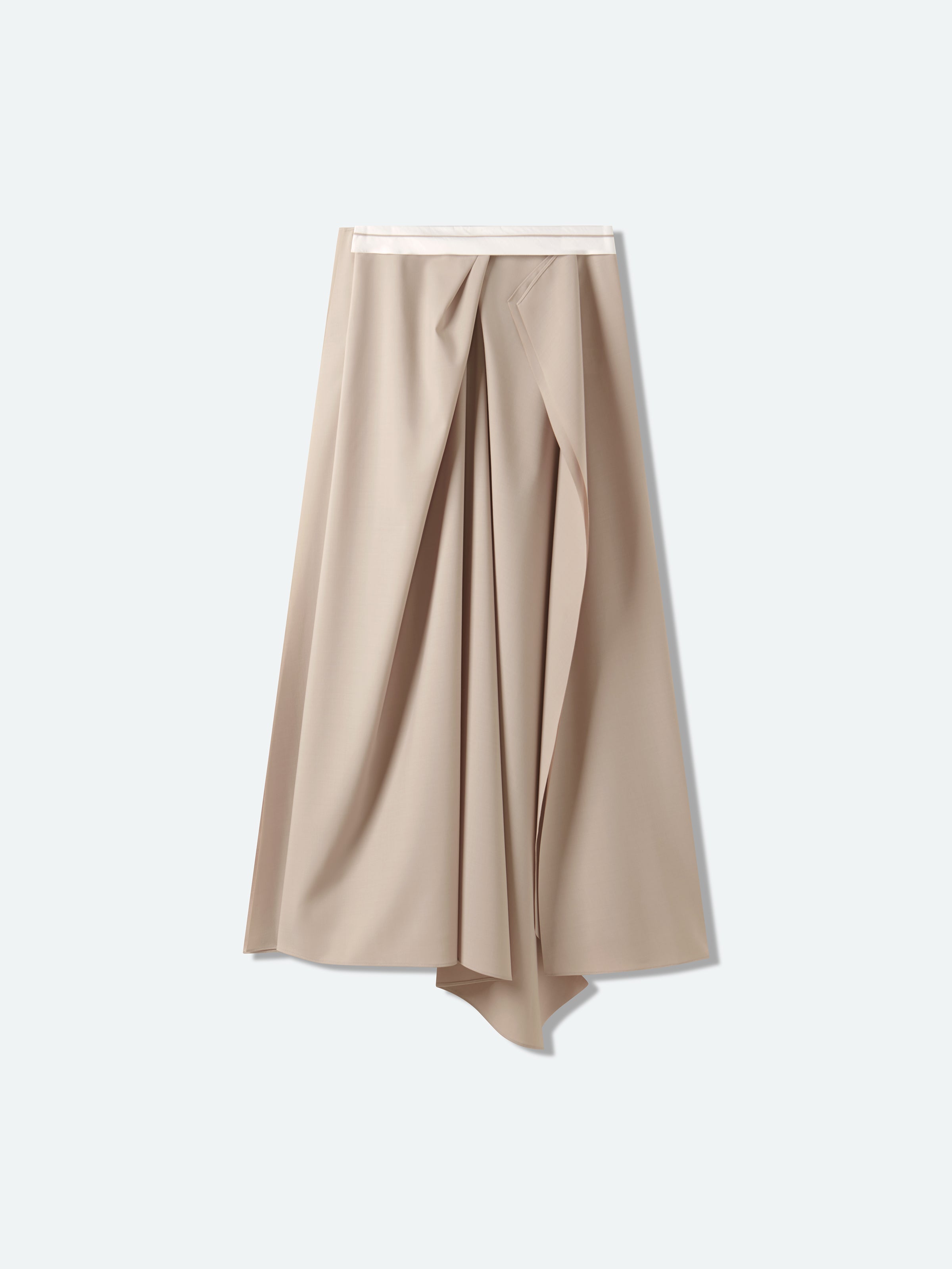 Light Khaki Worsted Wool A-Line Front Pleat Skirt