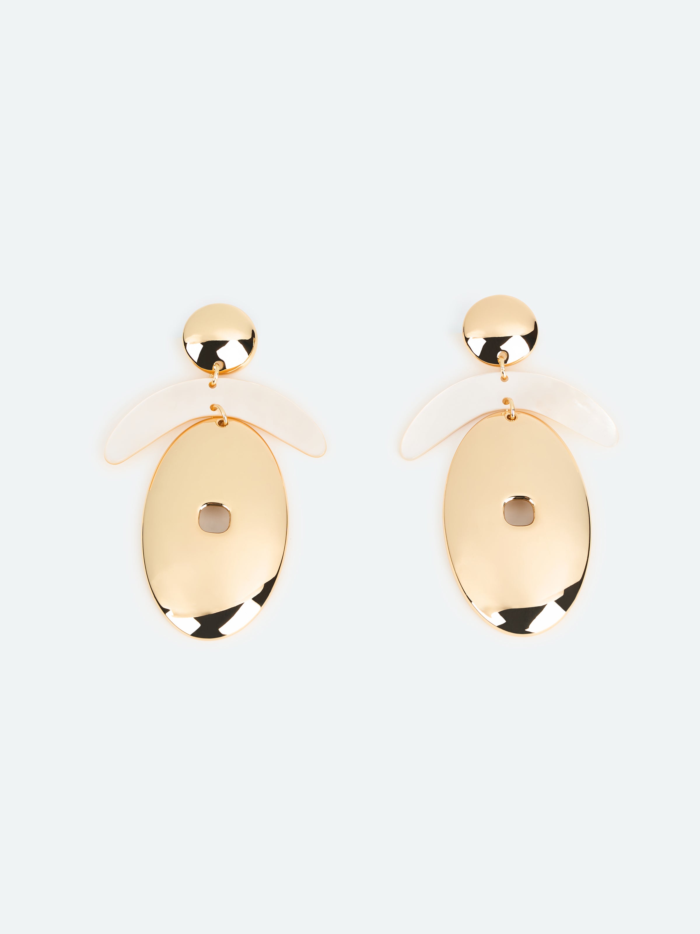 Gold Mother of Pearl Crescent Oval Pendant Earrings