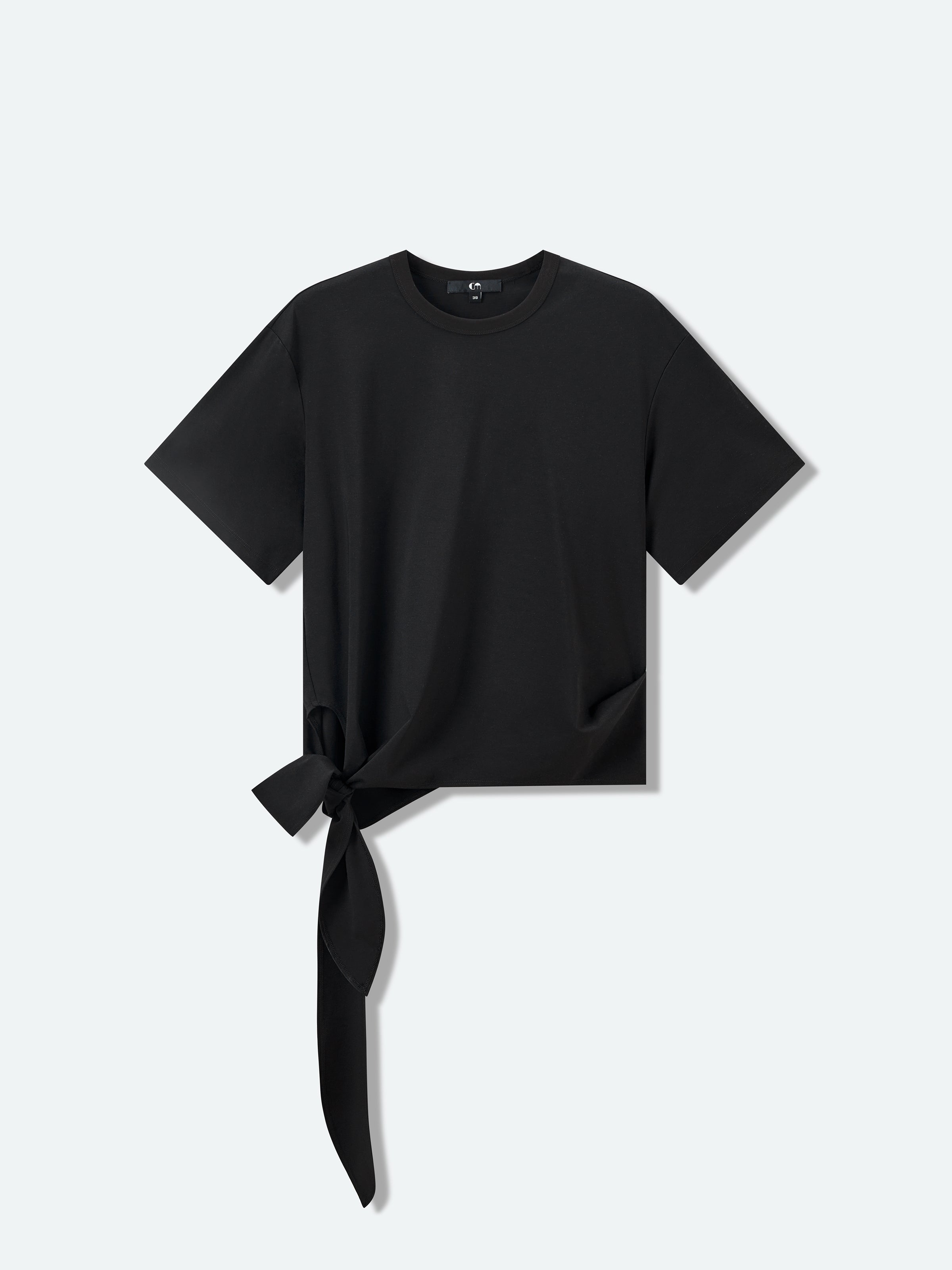 Black Silk Romanit Knot Hem Short-Sleeve T-Shirt