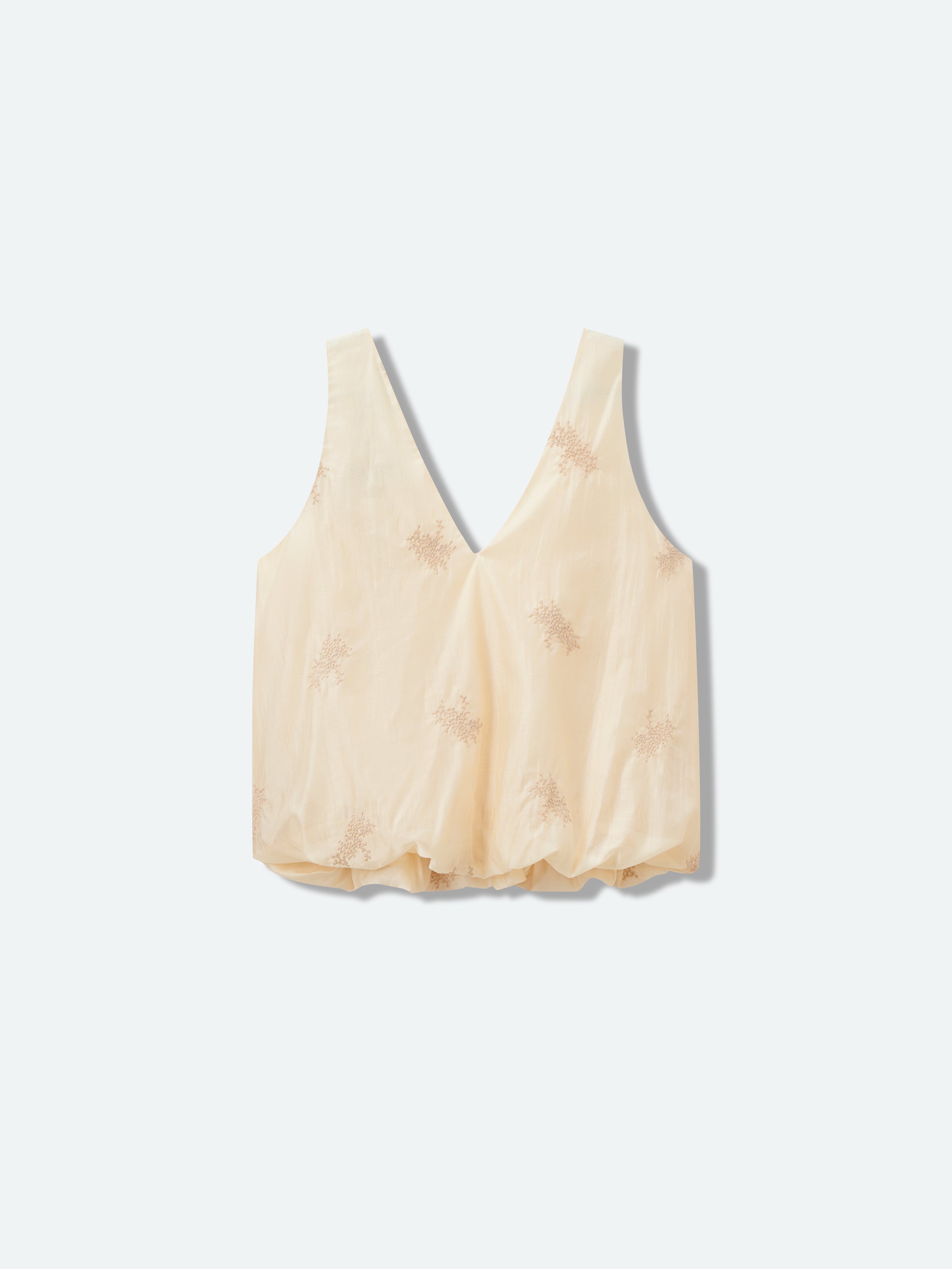 Beige Yellow Lyocell Blend V-Neck Elastic Hem Top