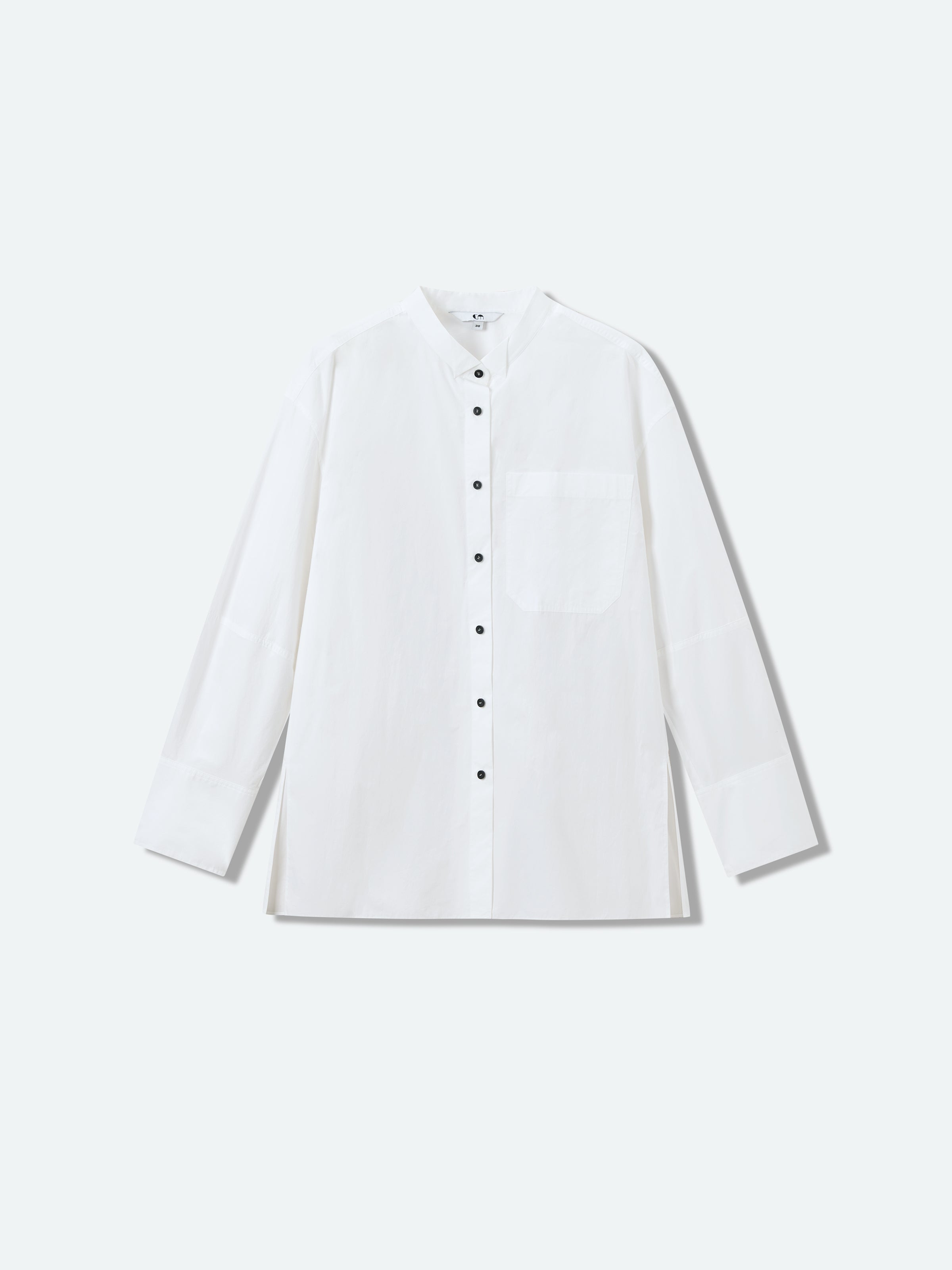 Off White Cotton Crinkle Contrast Button Side Slit Shirt