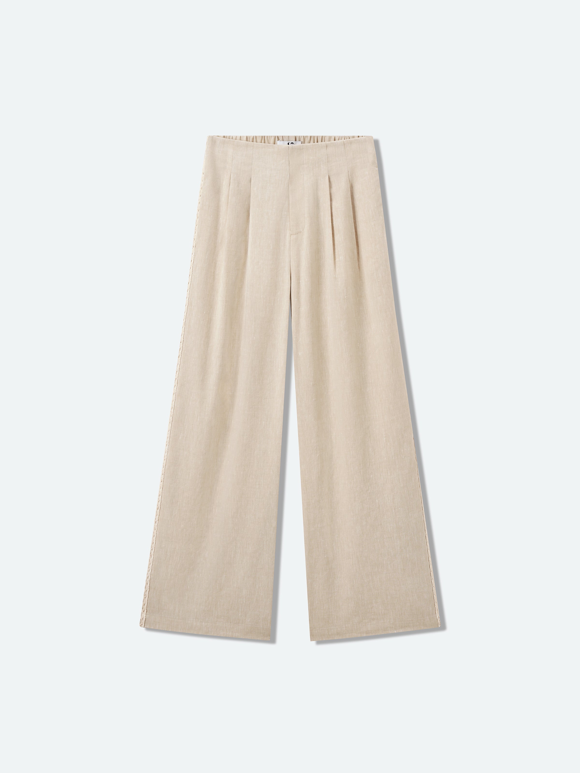Oatmeal Linen Blend Double Pleat Wide-Leg Trousers