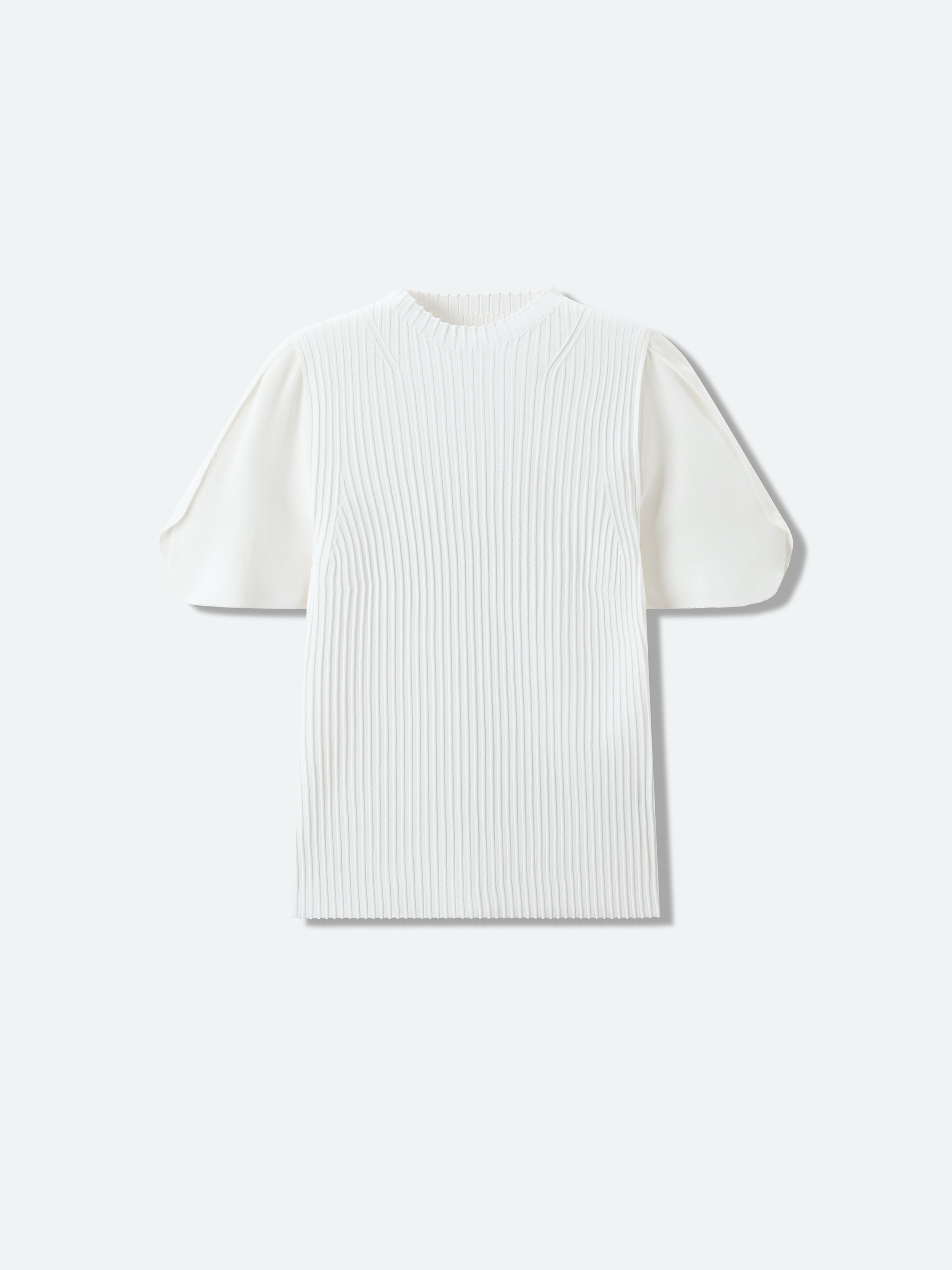 Cream White Silk Knit Patchwork Ruffle Sleeve Top