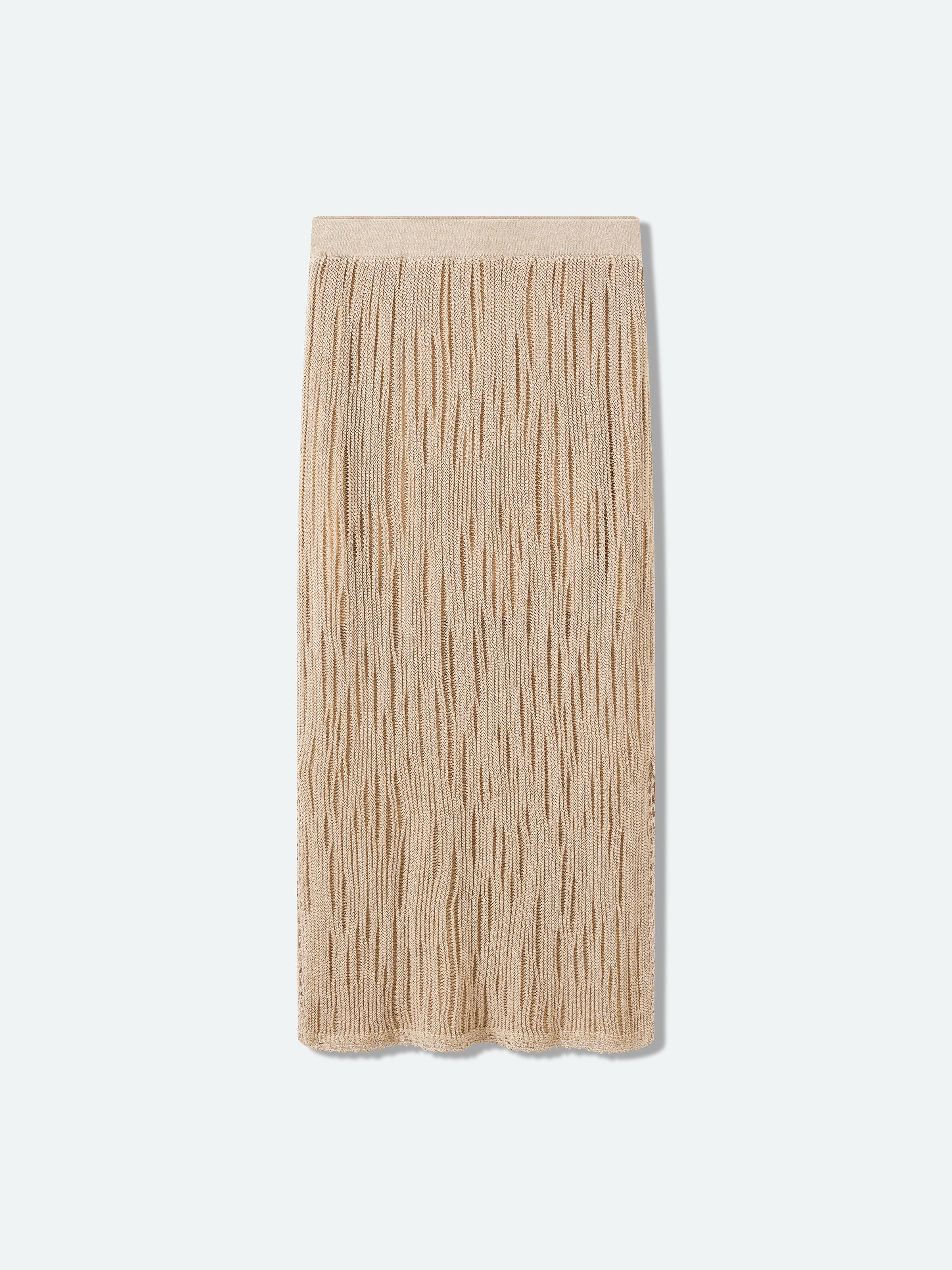 Light Khaki Openwork Lace Trim Side Slit Knit Skirt