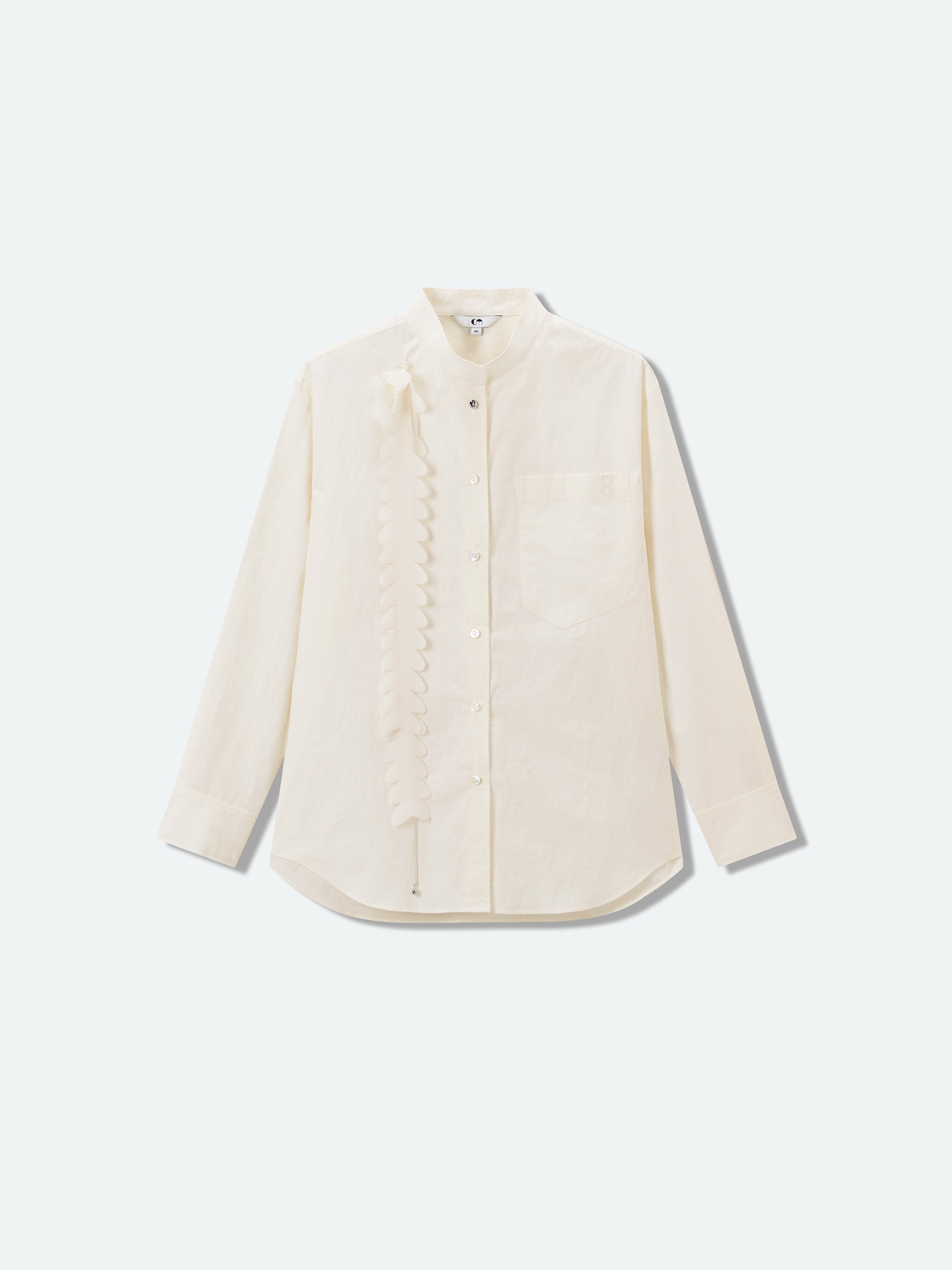 Cream White Washed Pima Cotton Stand Collar Detachable Shirt