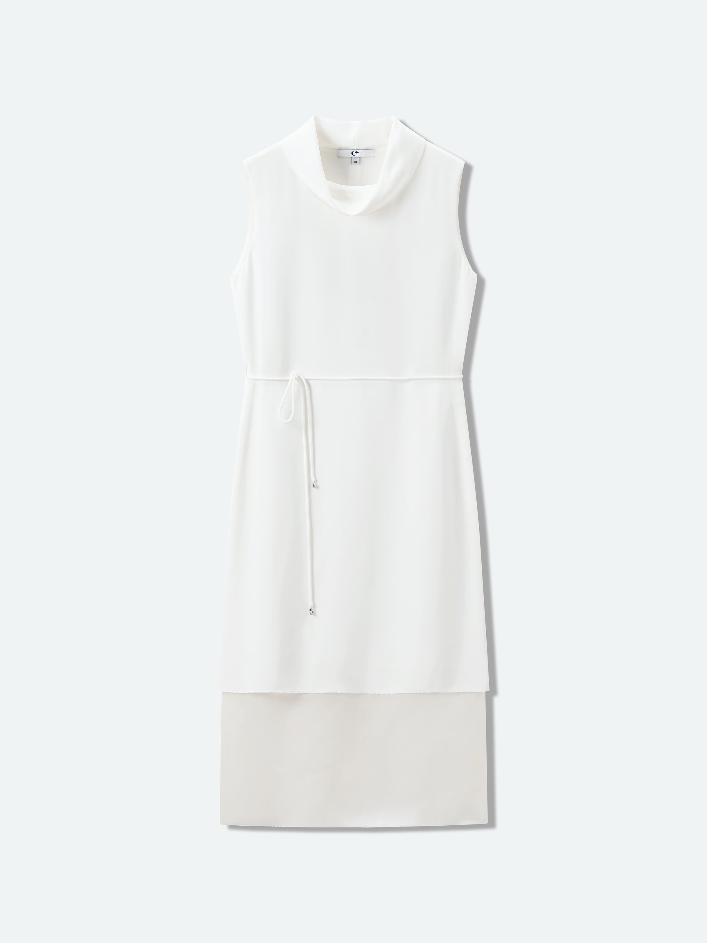 Cream White Mulberry Silk Draped Neck Sleeveless Dress