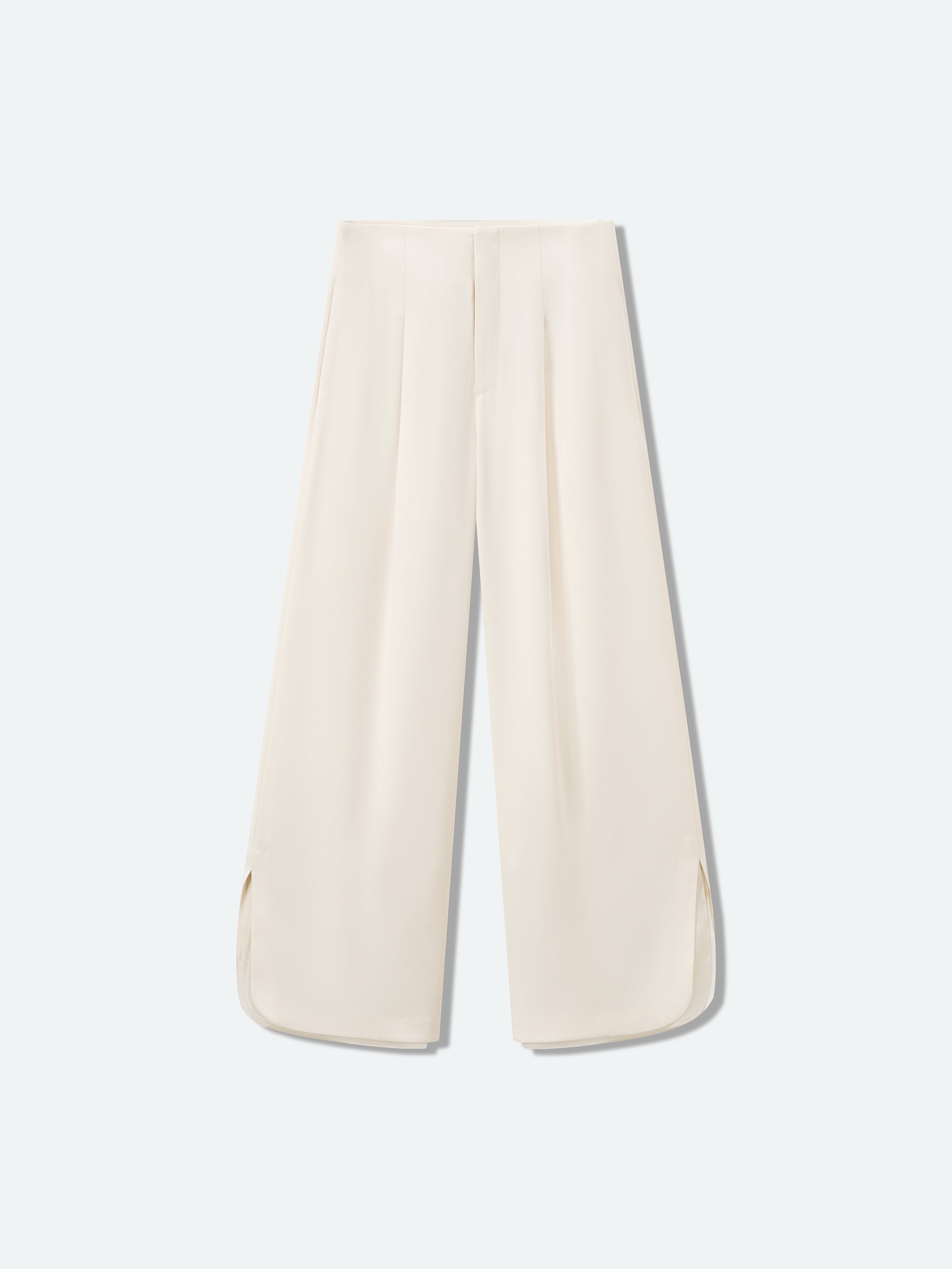 Cream White Triacetate Organza Mesh Wide-Leg Trousers