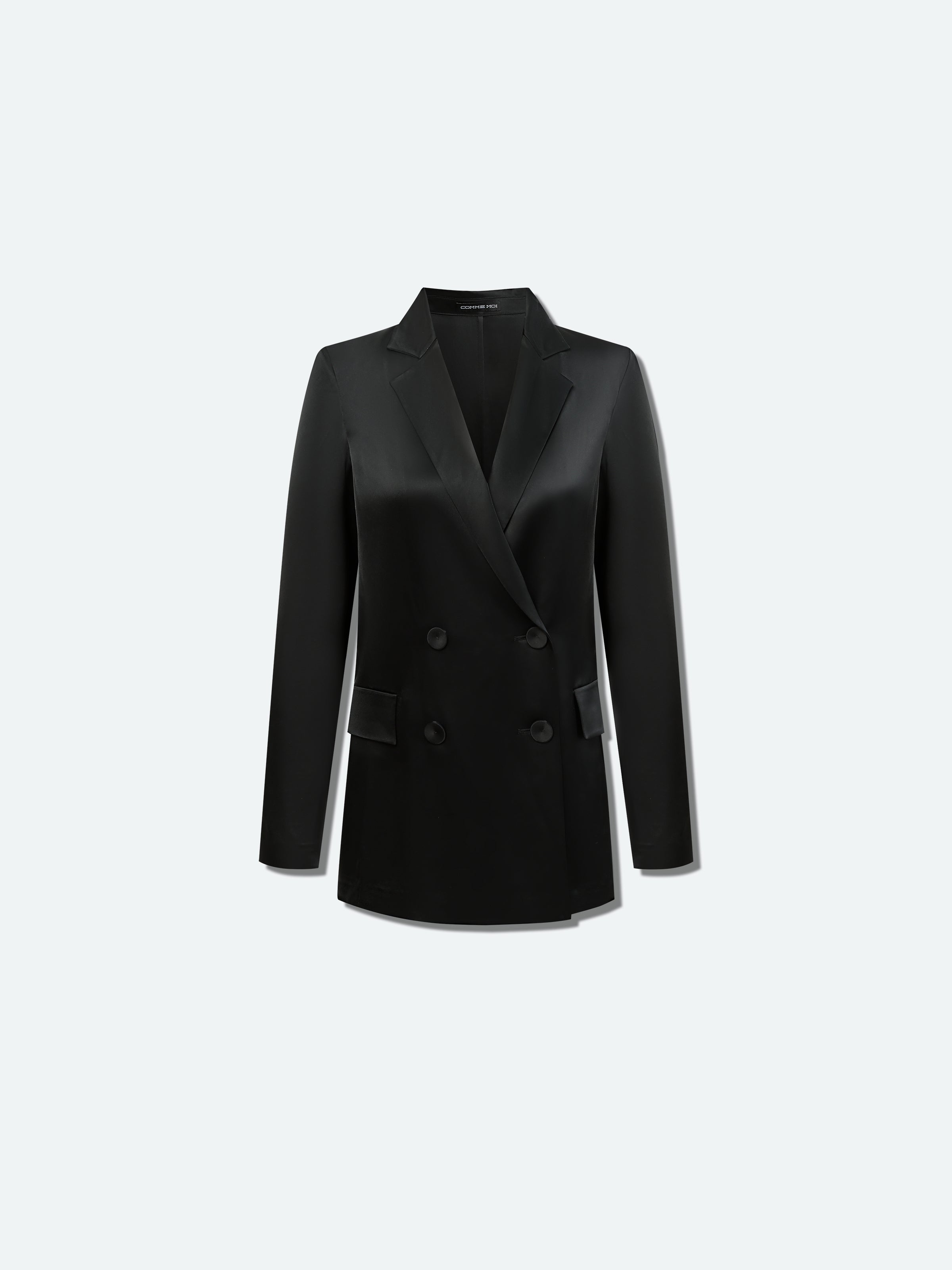 Black Triacetate Satin Classic Straight Blazer
