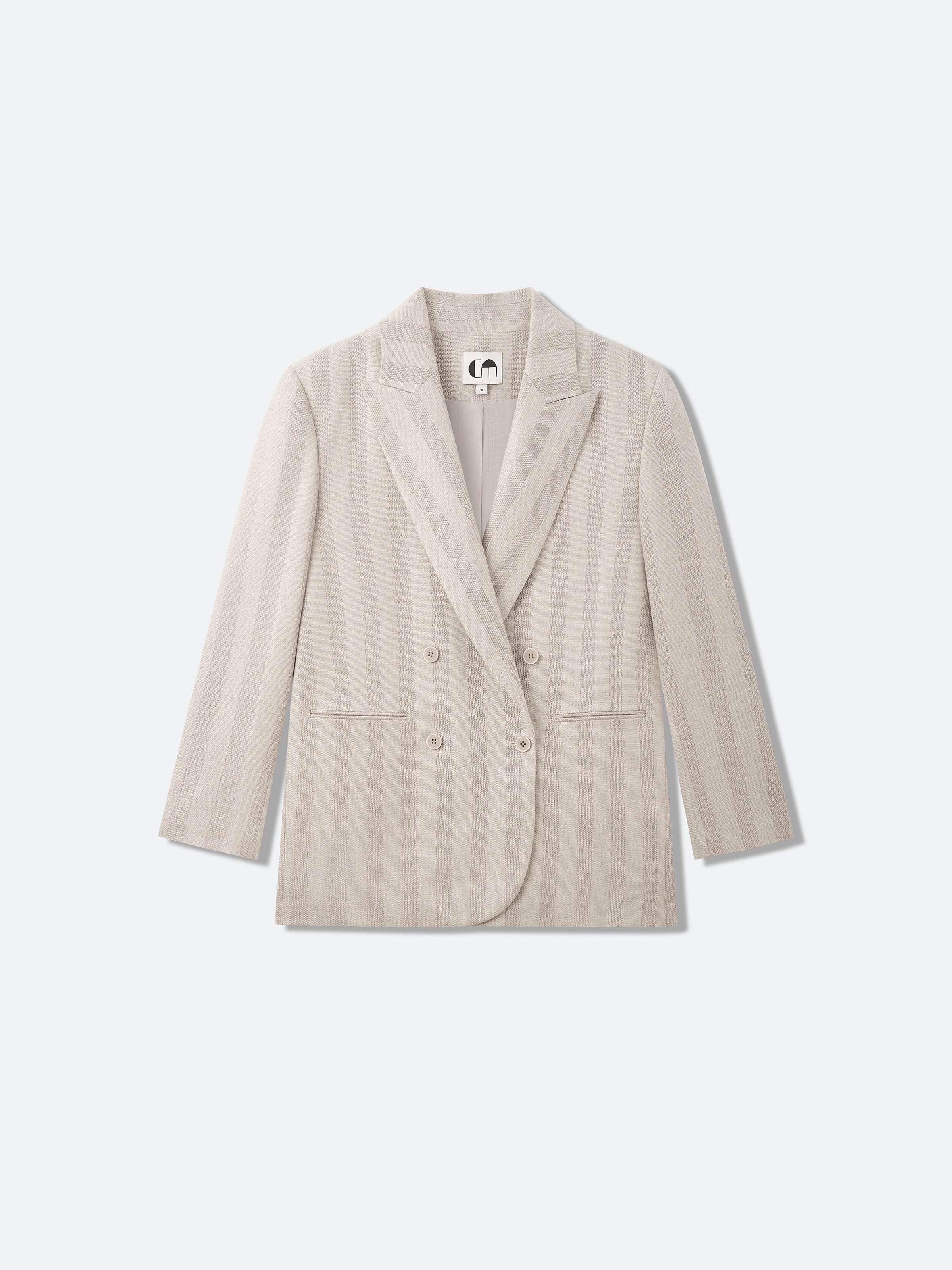 Beige Cotton Linen Peak Lapel Straight Blazer