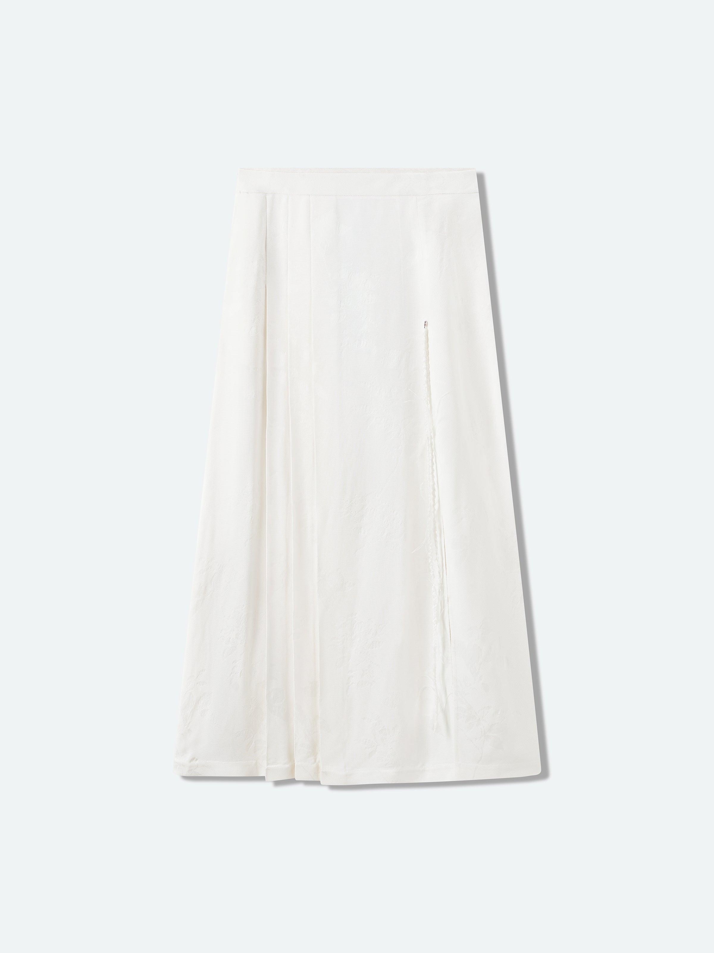 Cream White Rayon Jacquard A-Line Front Pleat Skirt