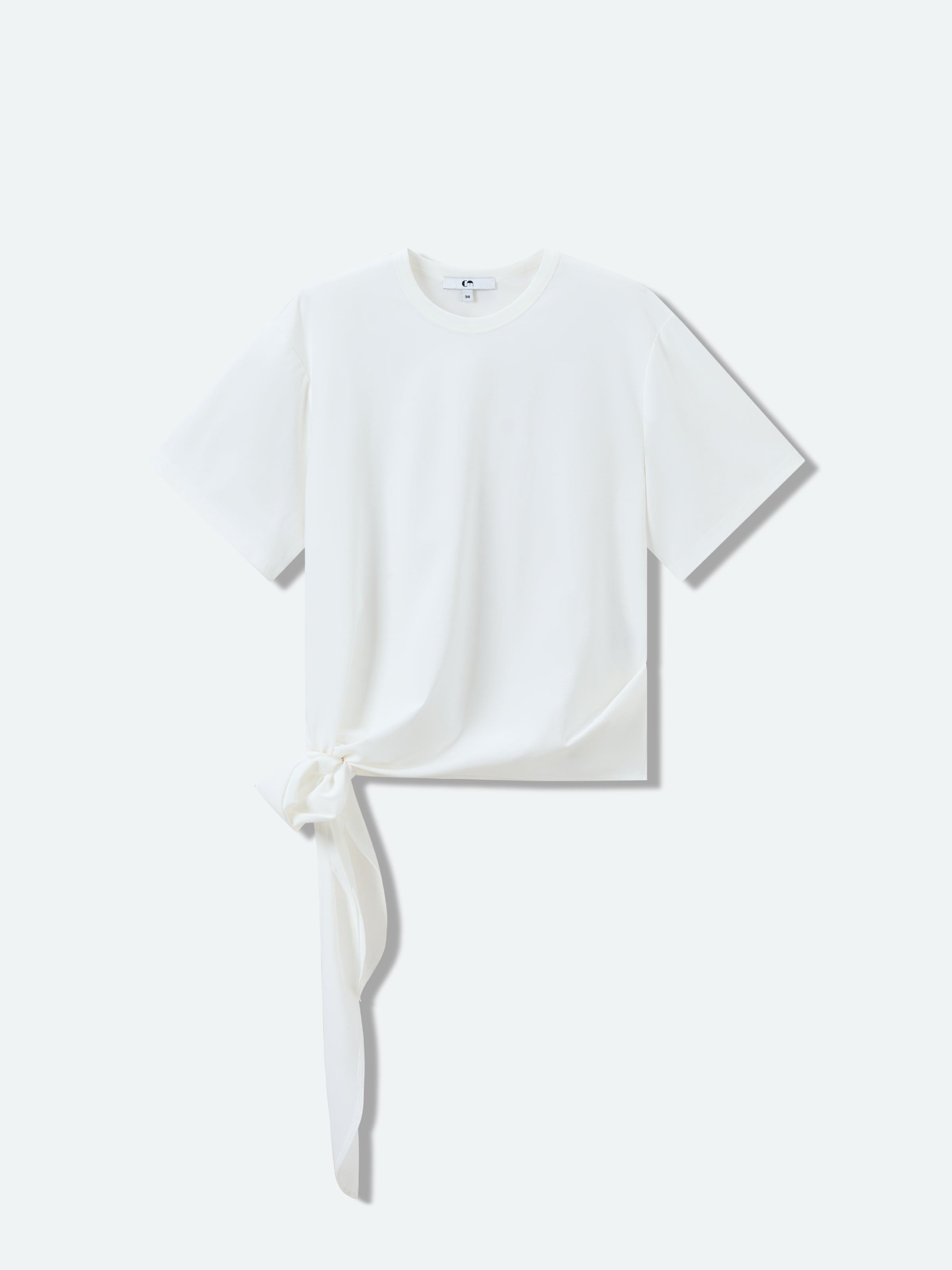 Off White Silk Romanit Knot Hem Short-Sleeve T-Shirt
