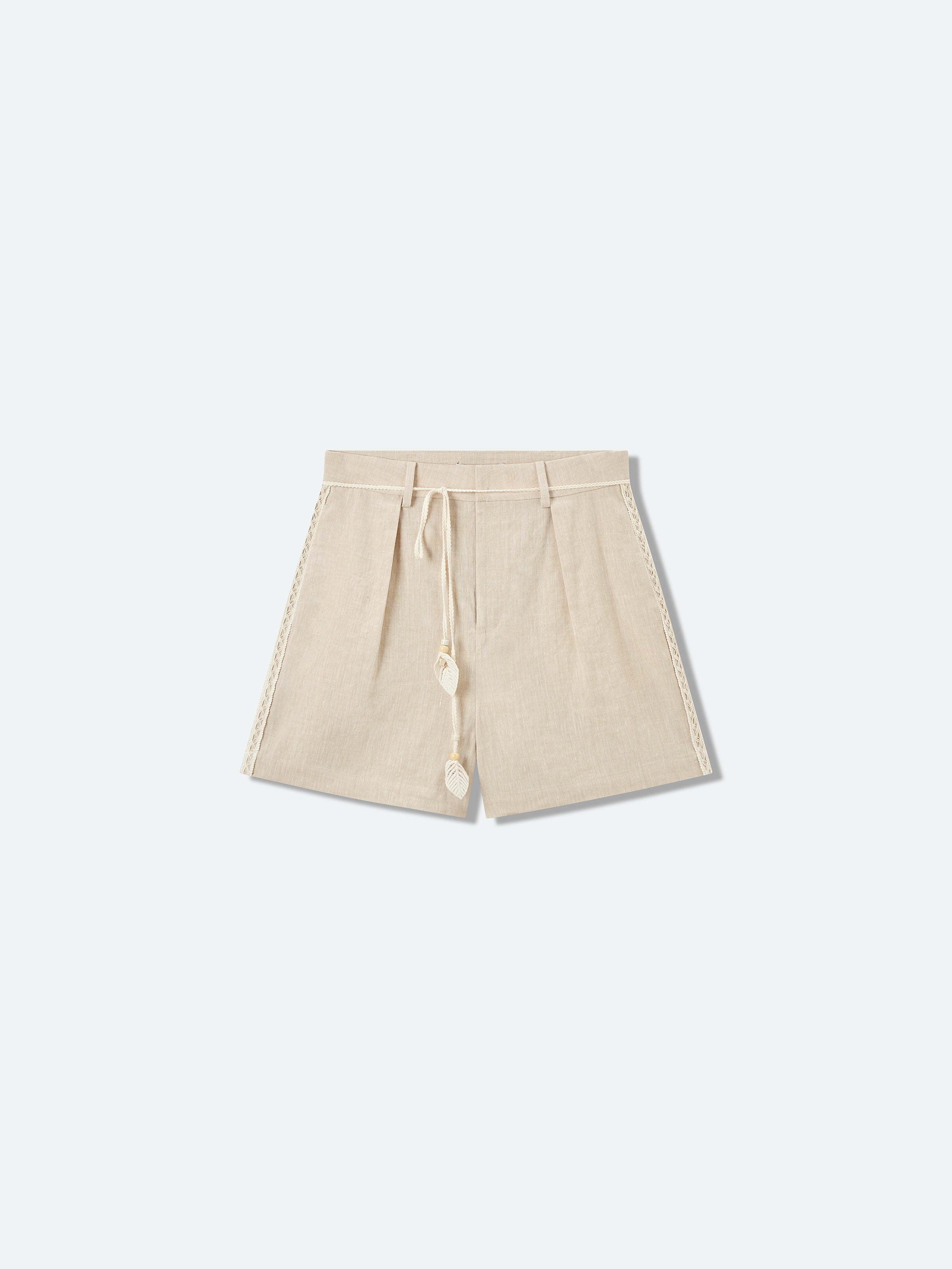 Oatmeal Linen Blend Integrated Waist Wide-Leg Shorts