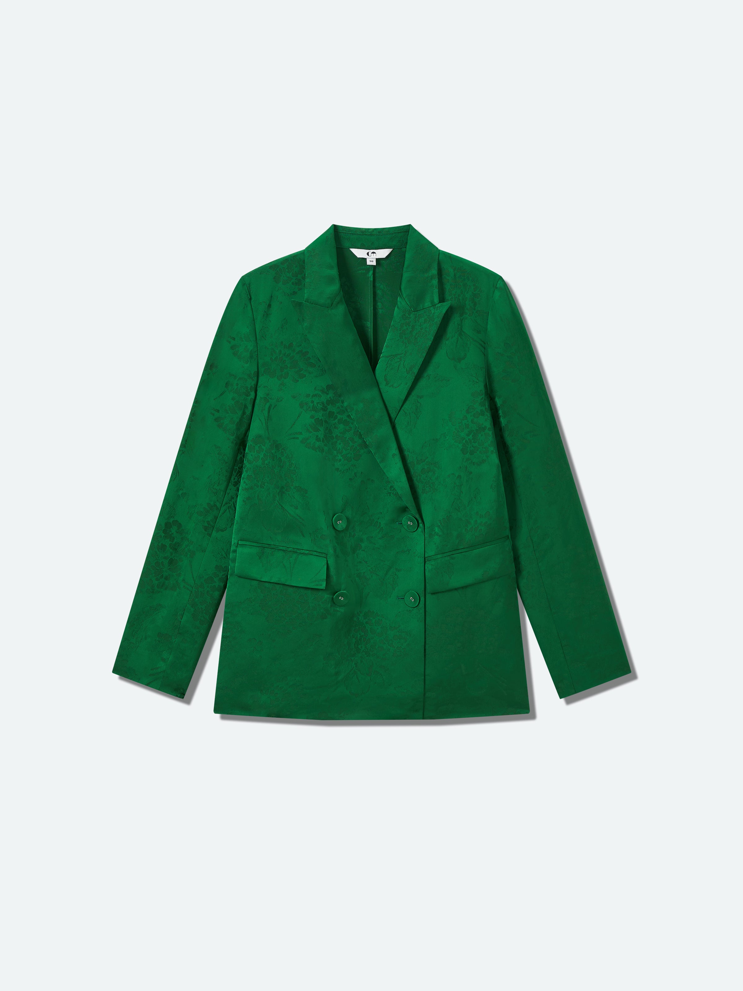 Green Mulberry Silk Jacquard Double Breasted Straight Blazer